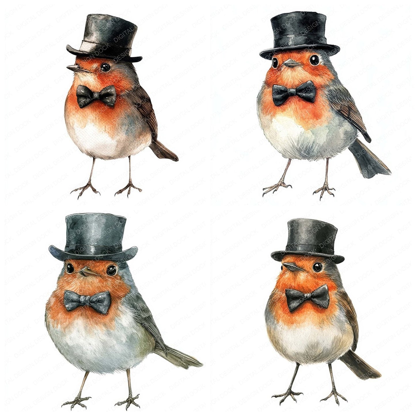 Robin with Top Hat on Clipart Set (DDD006444)