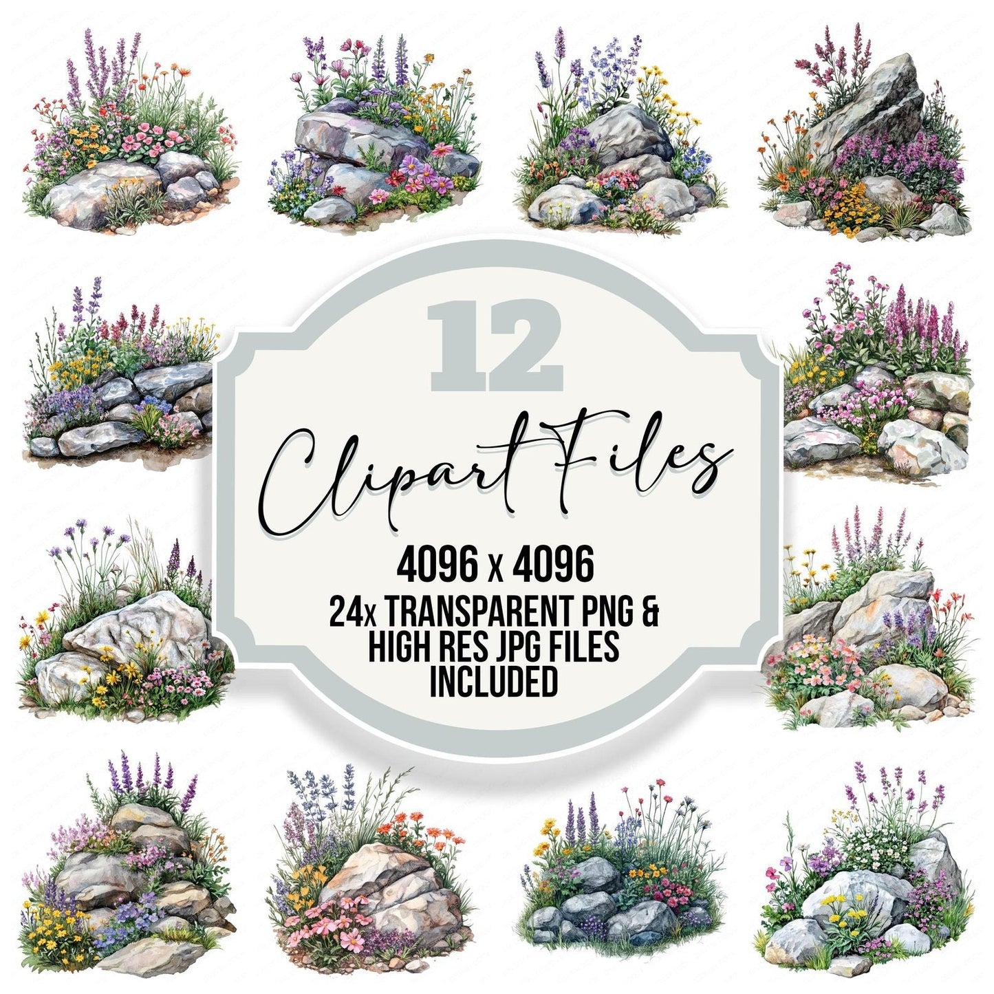 Rock Garden with Wildflowers Clipart Set (DDD006445)