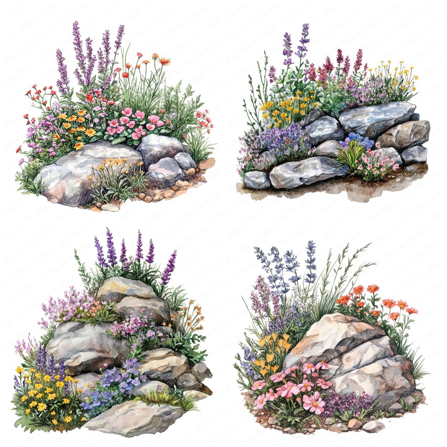 Rock Garden with Wildflowers Clipart Set (DDD006445)