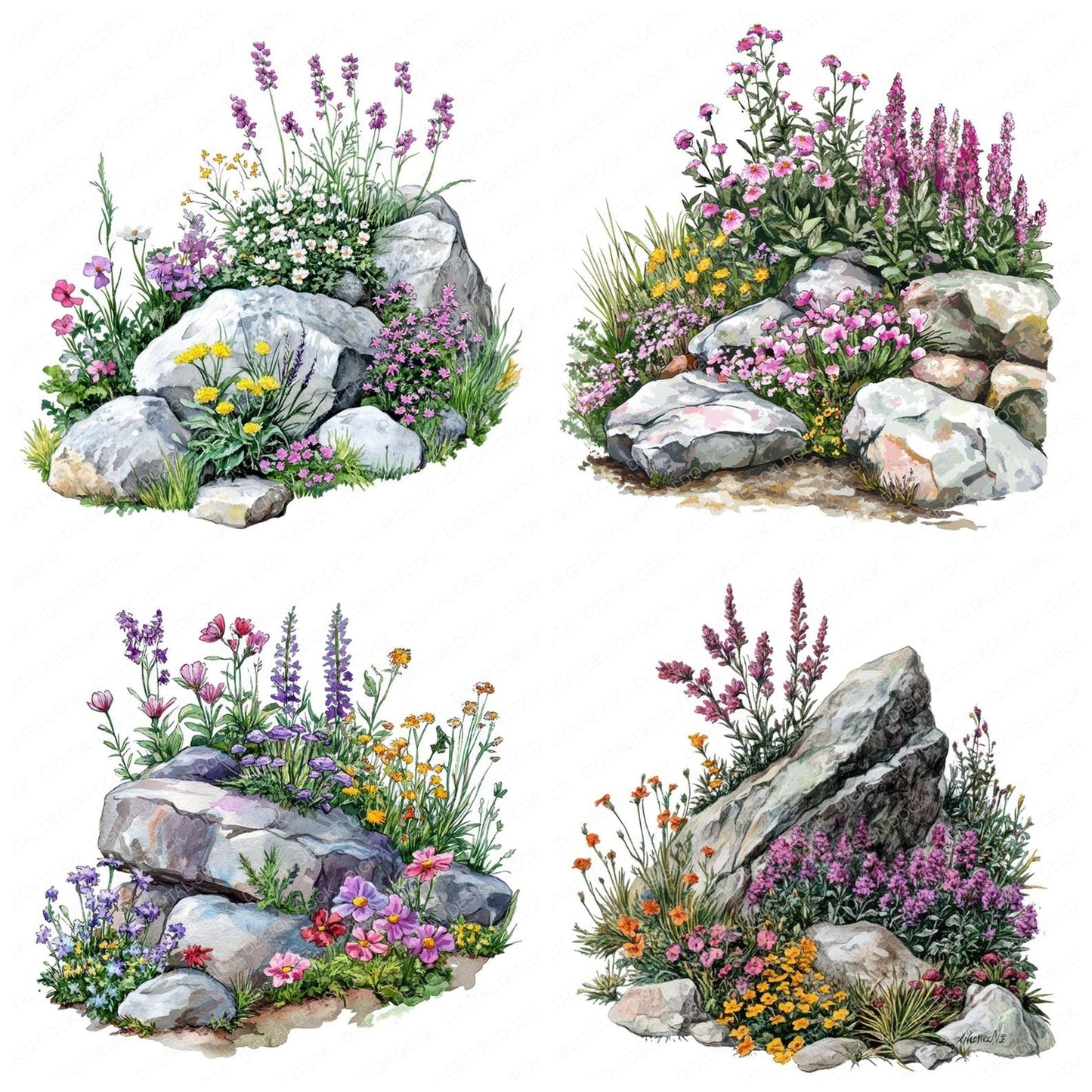 Rock Garden with Wildflowers Clipart Set (DDD006445)