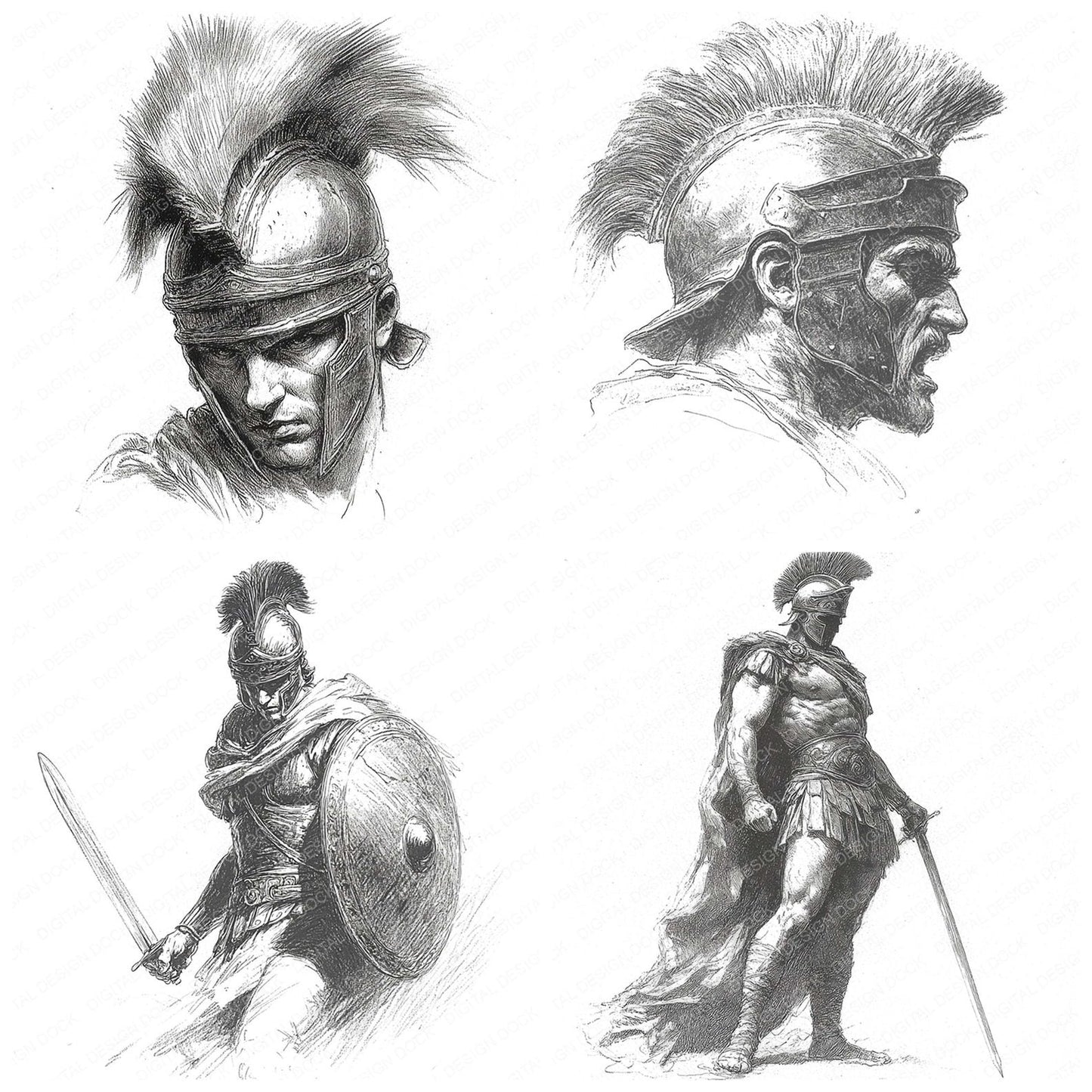 Roman Warrior Sketch Clipart Set (DDD006452)
