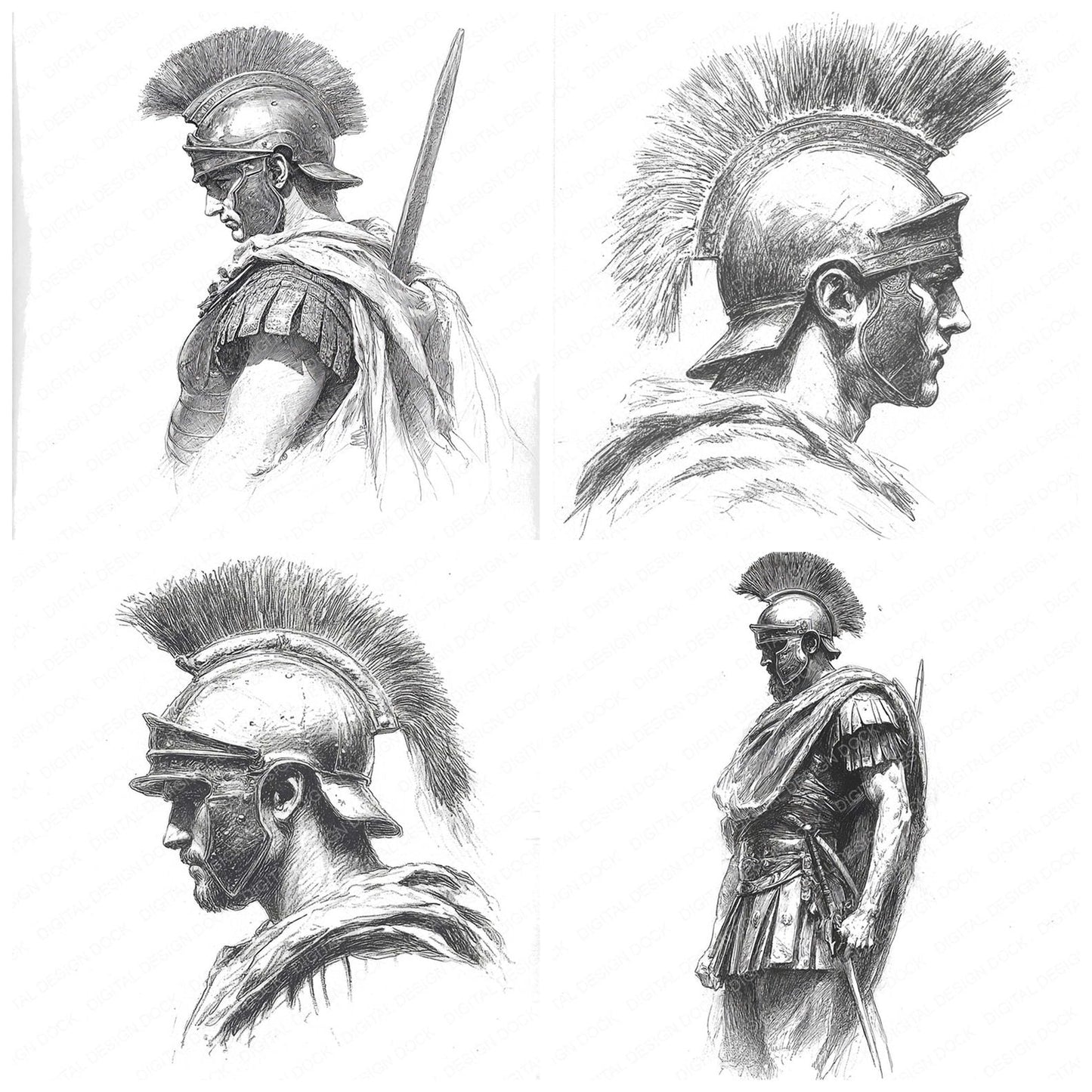 Roman Warrior Sketch Clipart Set (DDD006452)