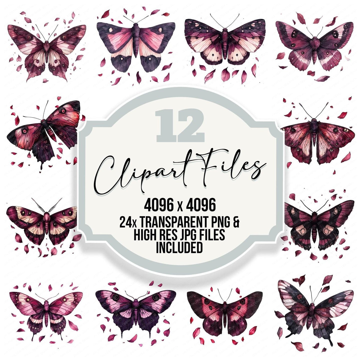 Romantic Floral Moth Clipart Set (DDD006453)