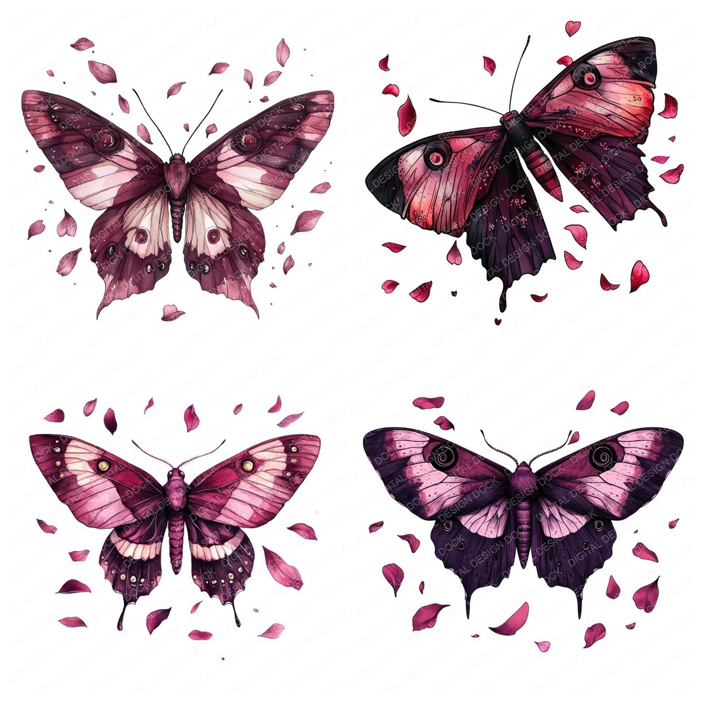 Romantic Floral Moth Clipart Set (DDD006453)