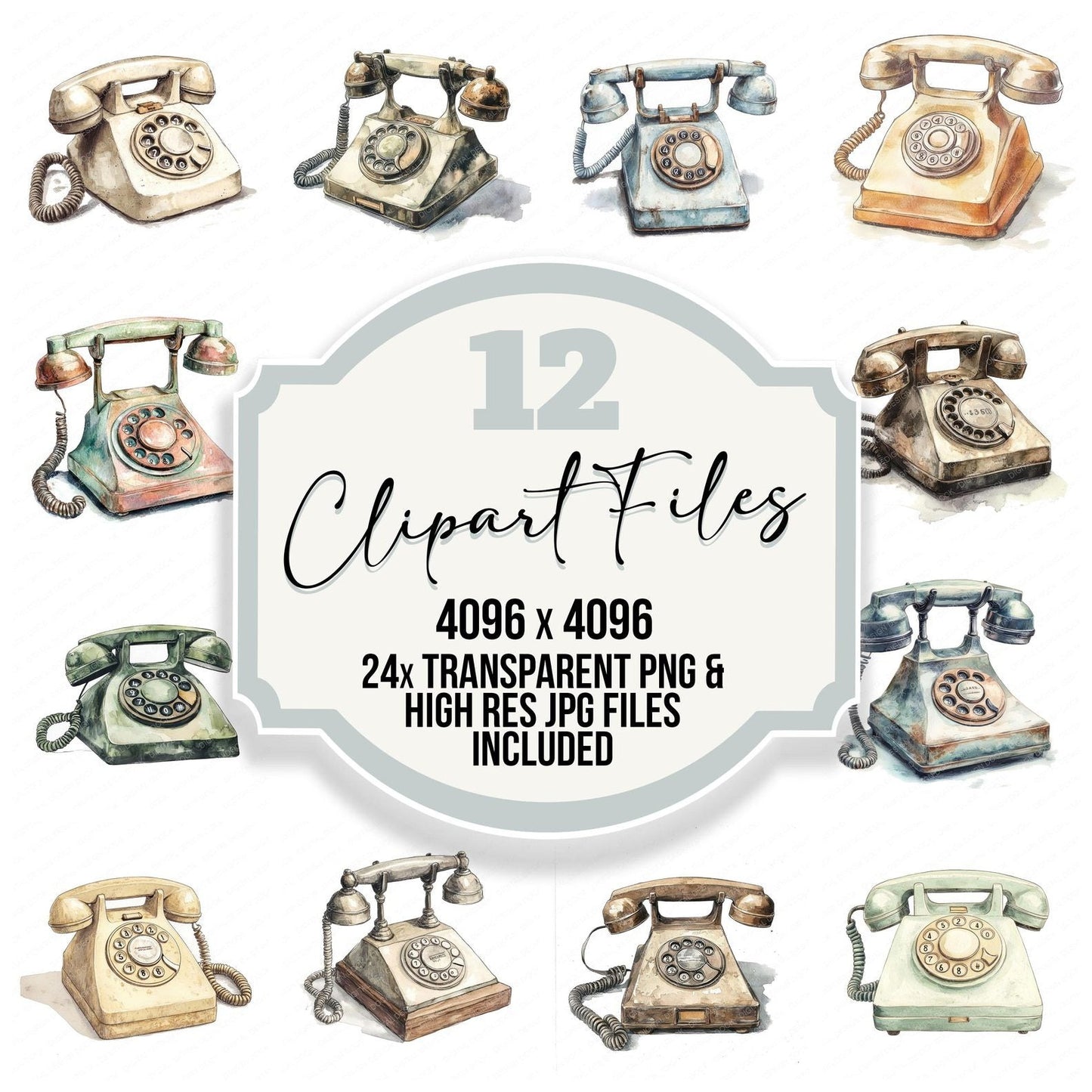 Rotary Telephone Clipart Clipart Set (DDD006456)