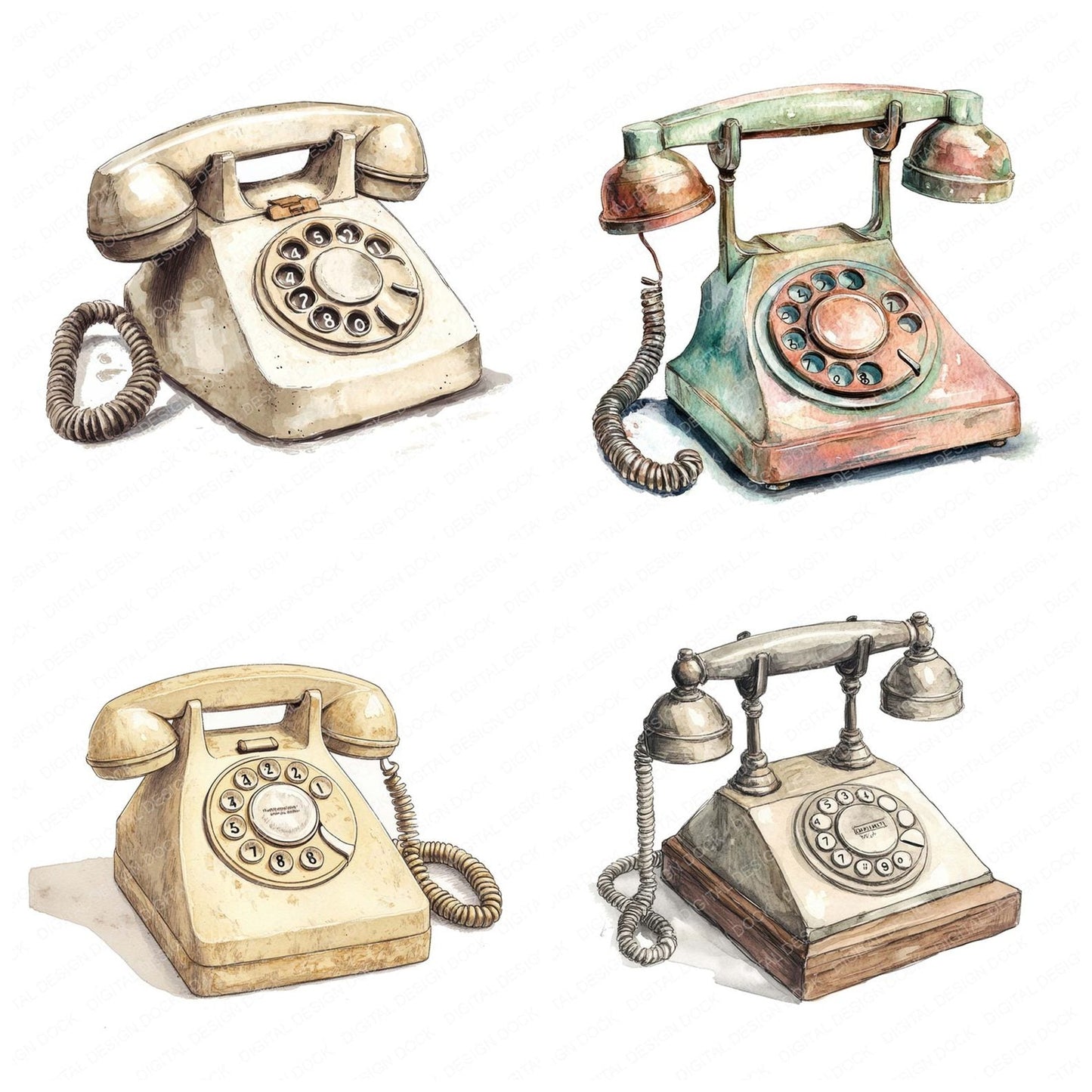 Rotary Telephone Clipart Clipart Set (DDD006456)