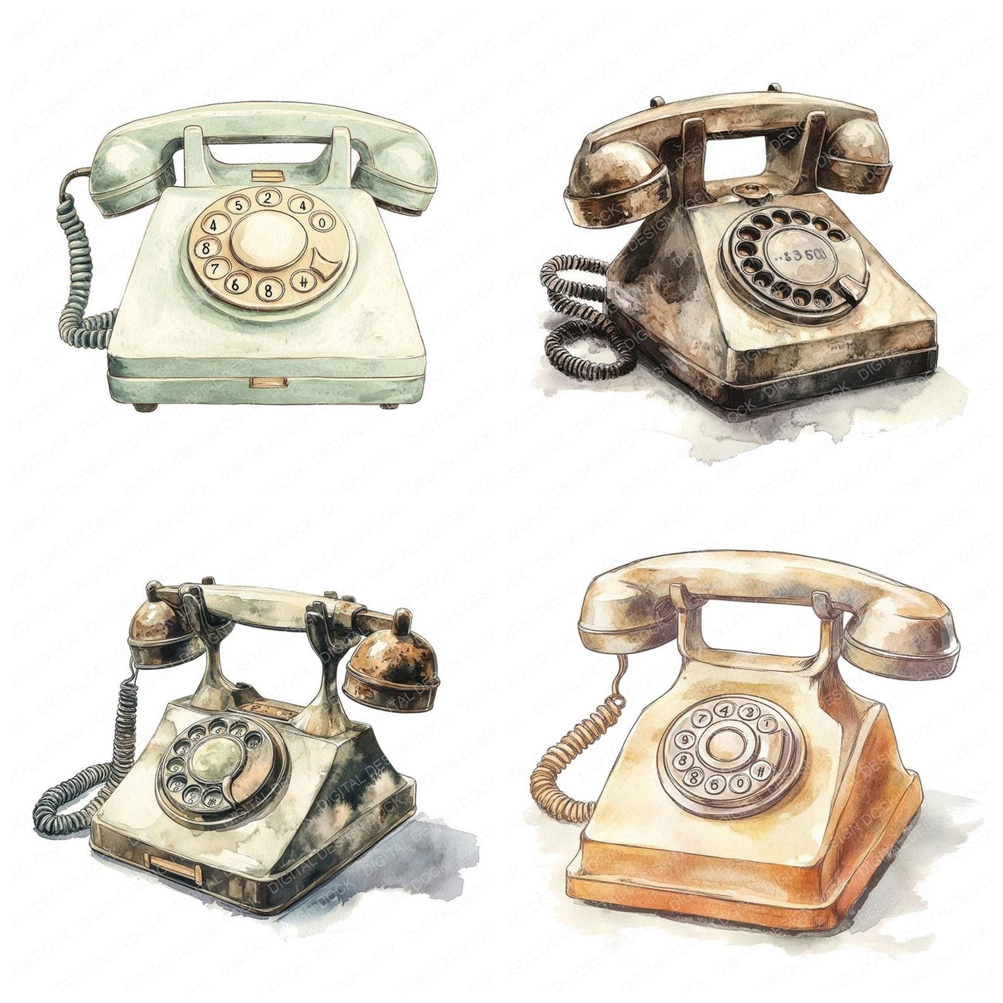 Rotary Telephone Clipart Clipart Set (DDD006456)