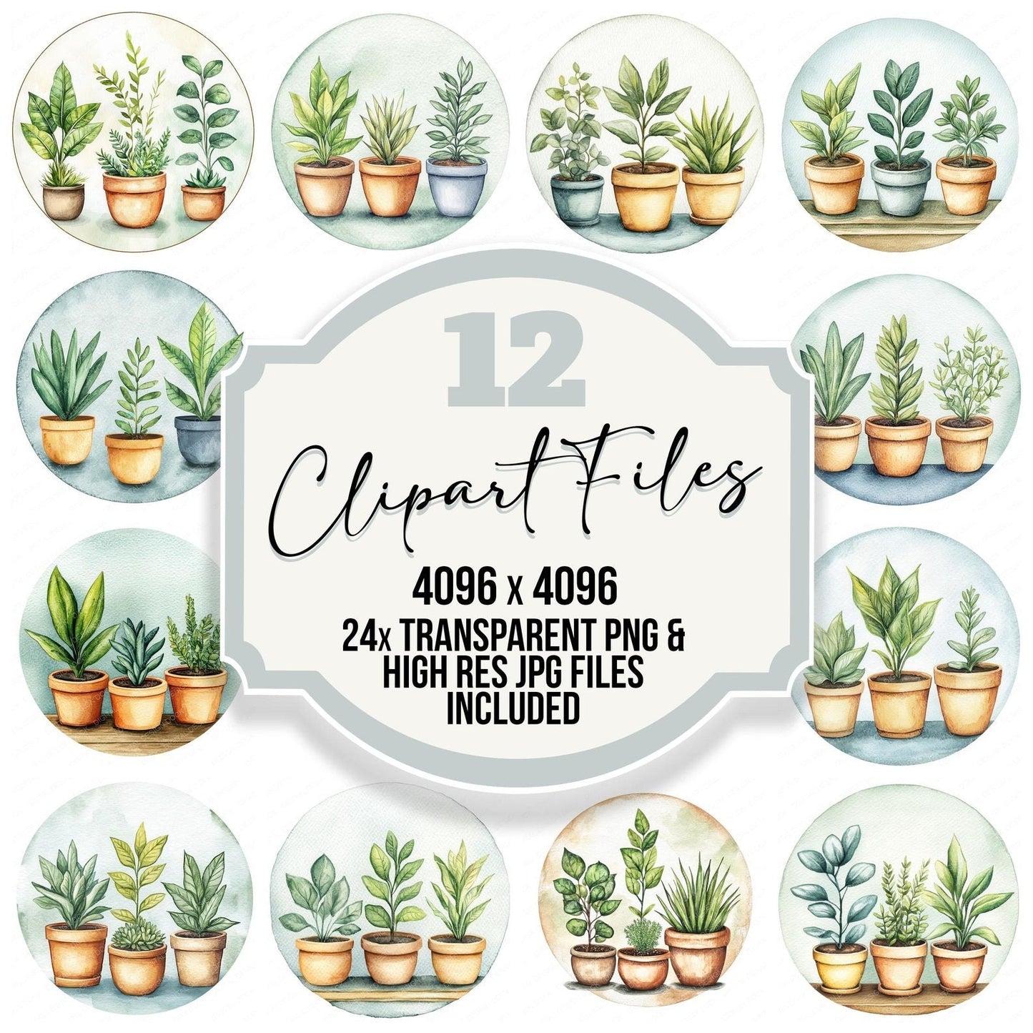 Round Design House Plants Clipart Set (DDD006457)
