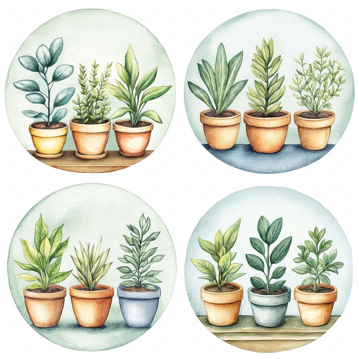 Round Design House Plants Clipart Set (DDD006457)