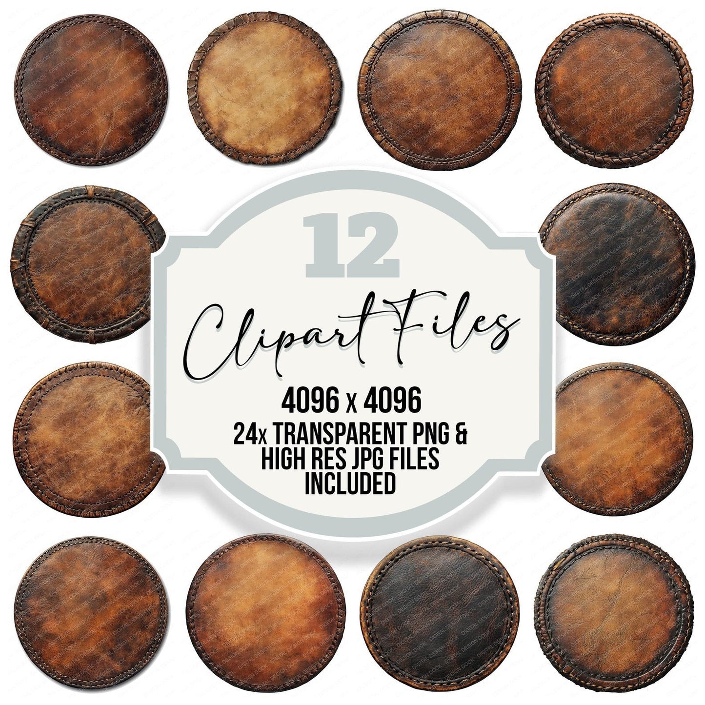 Round Leather Tag Sign Clipart Set (DDD006458)