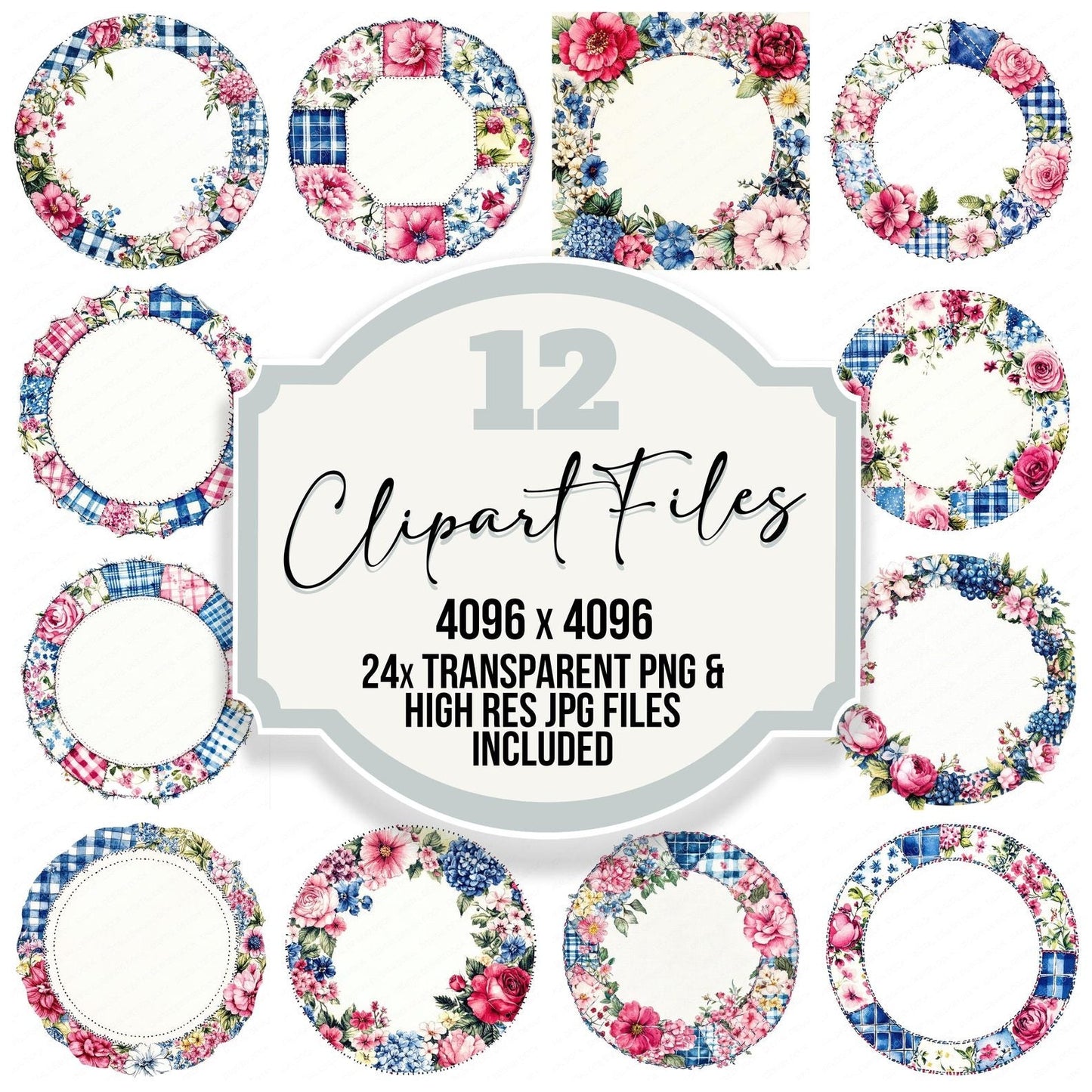 Round Patchwork Fabric Border Clipart Set (DDD006459)