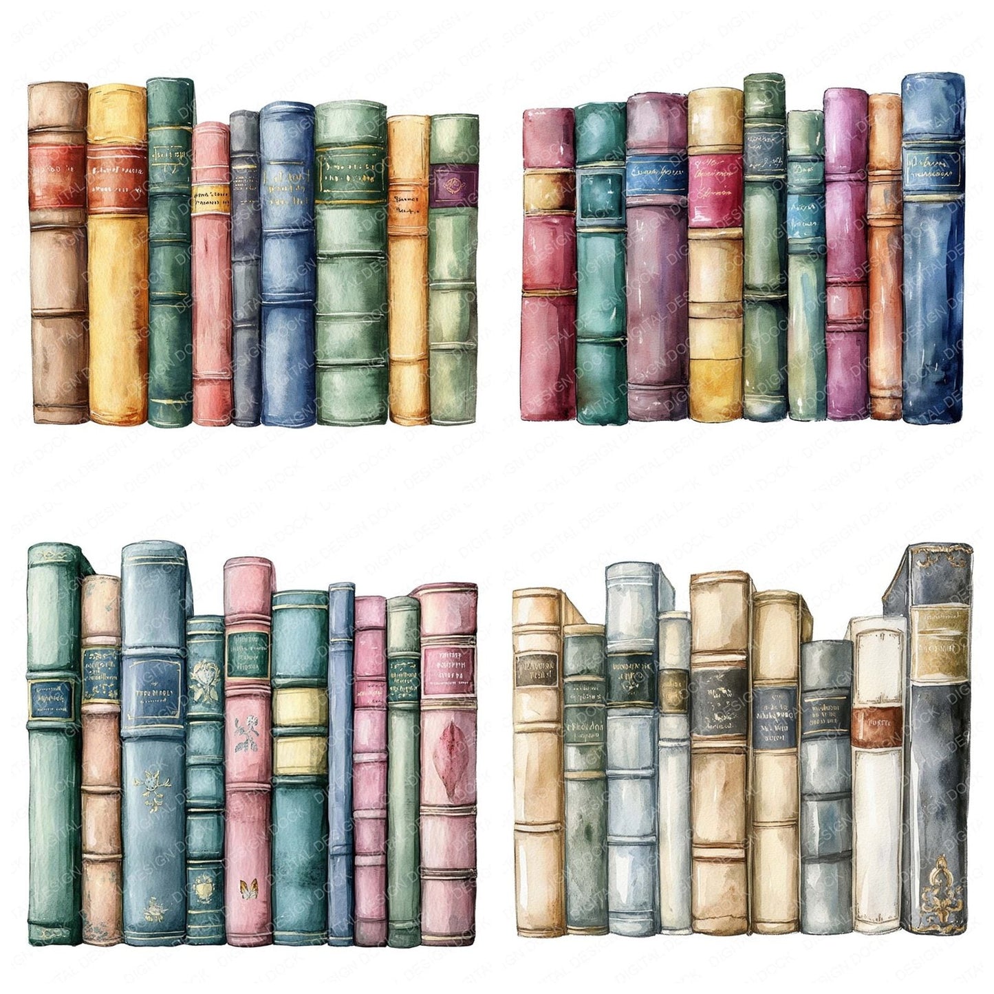 Row of Colourful Books Clipart Set (DDD006461)