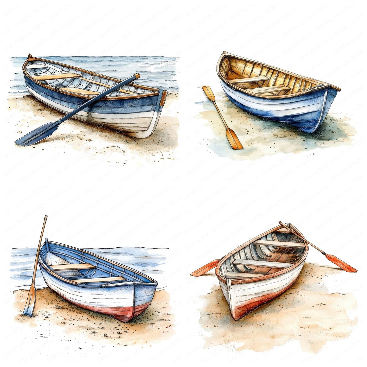 Rowboat on Beach Clipart Set (DDD006463)