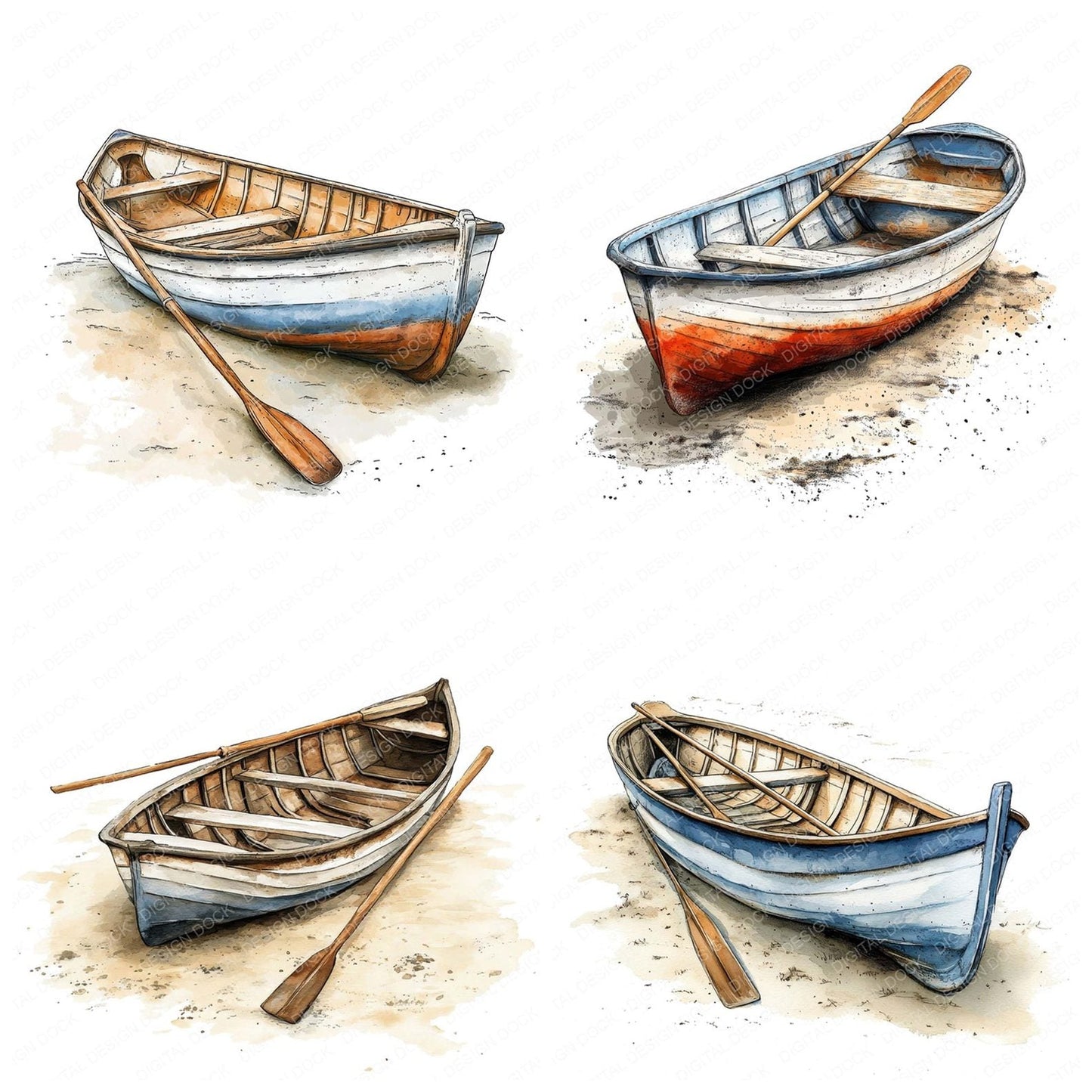 Rowboat on Beach Clipart Set (DDD006463)