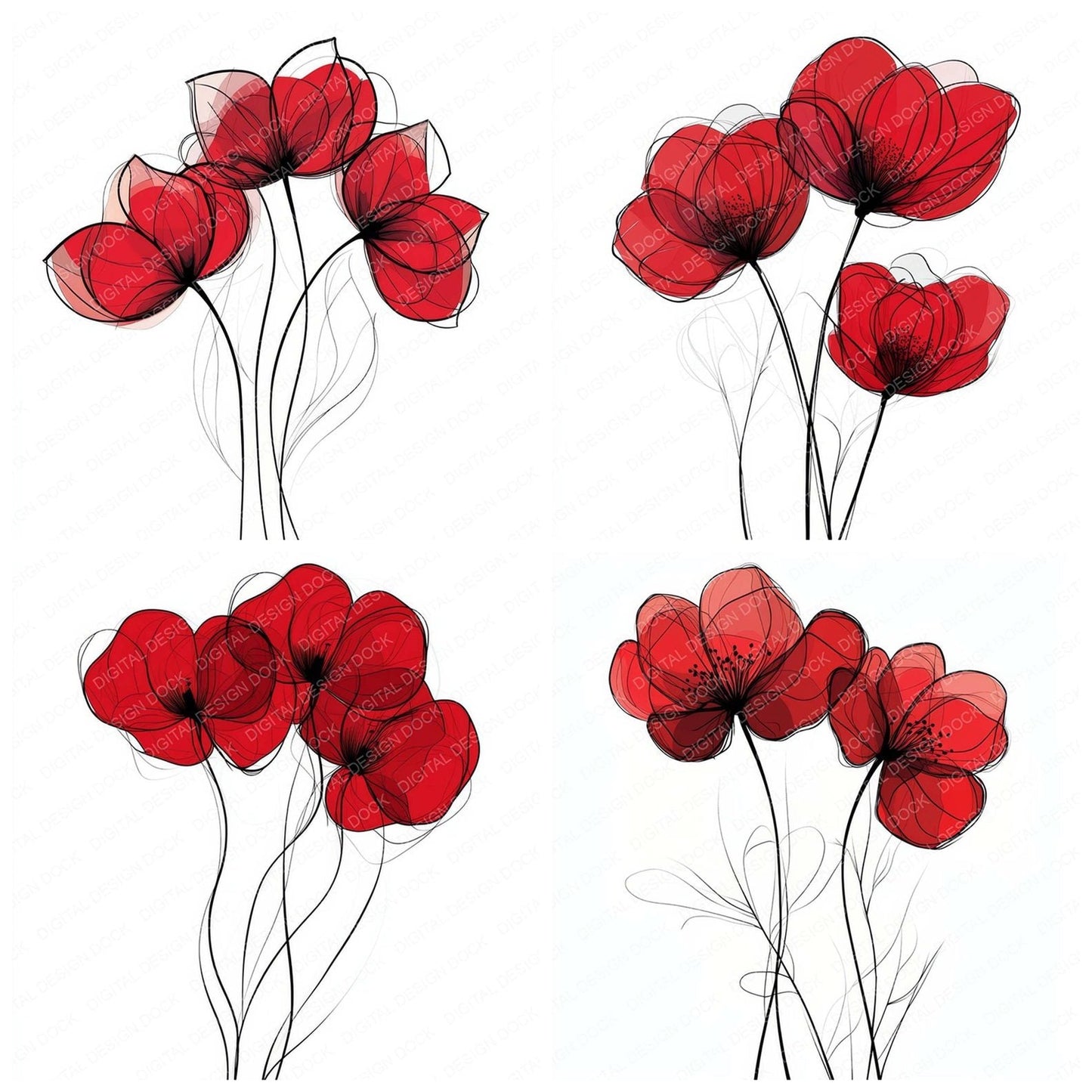 Ruby Red Abstract Flowers Clipart Set (DDD006466)