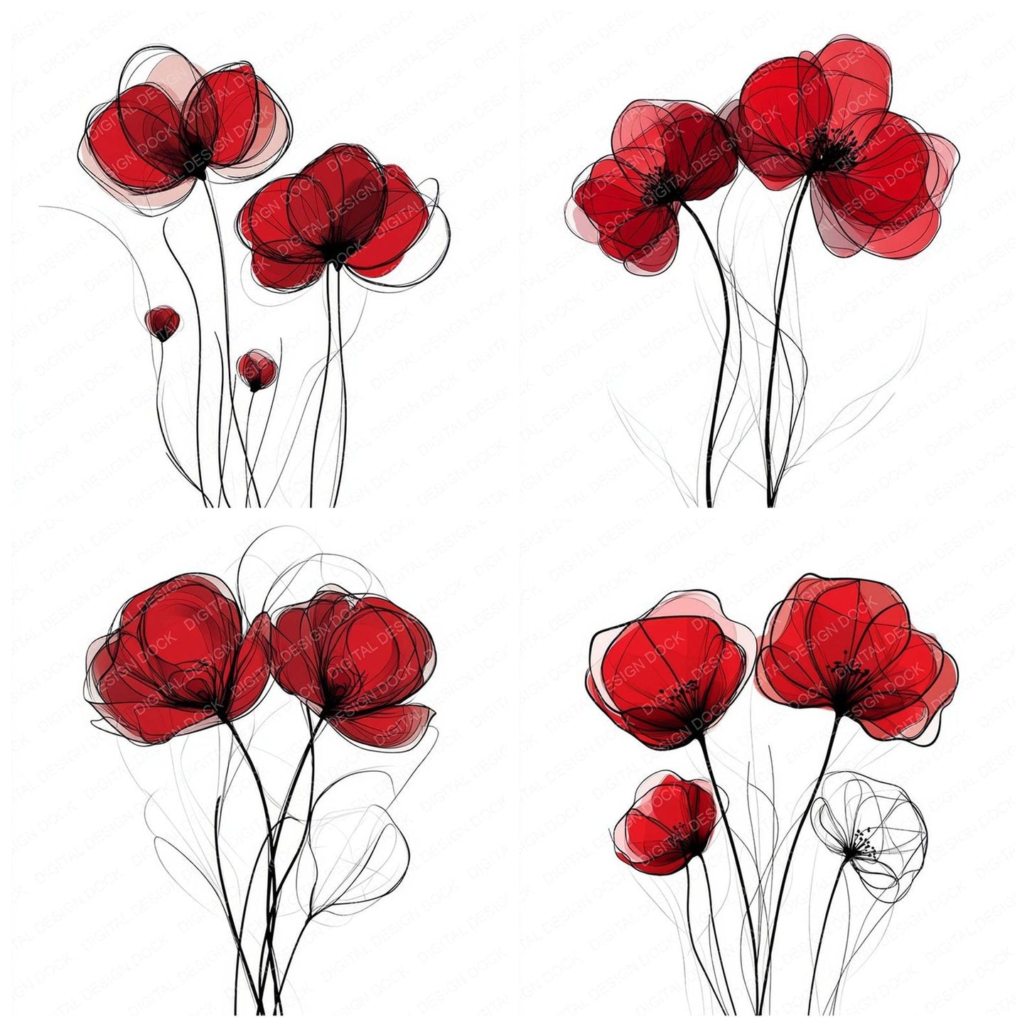 Ruby Red Abstract Flowers Clipart Set (DDD006466)