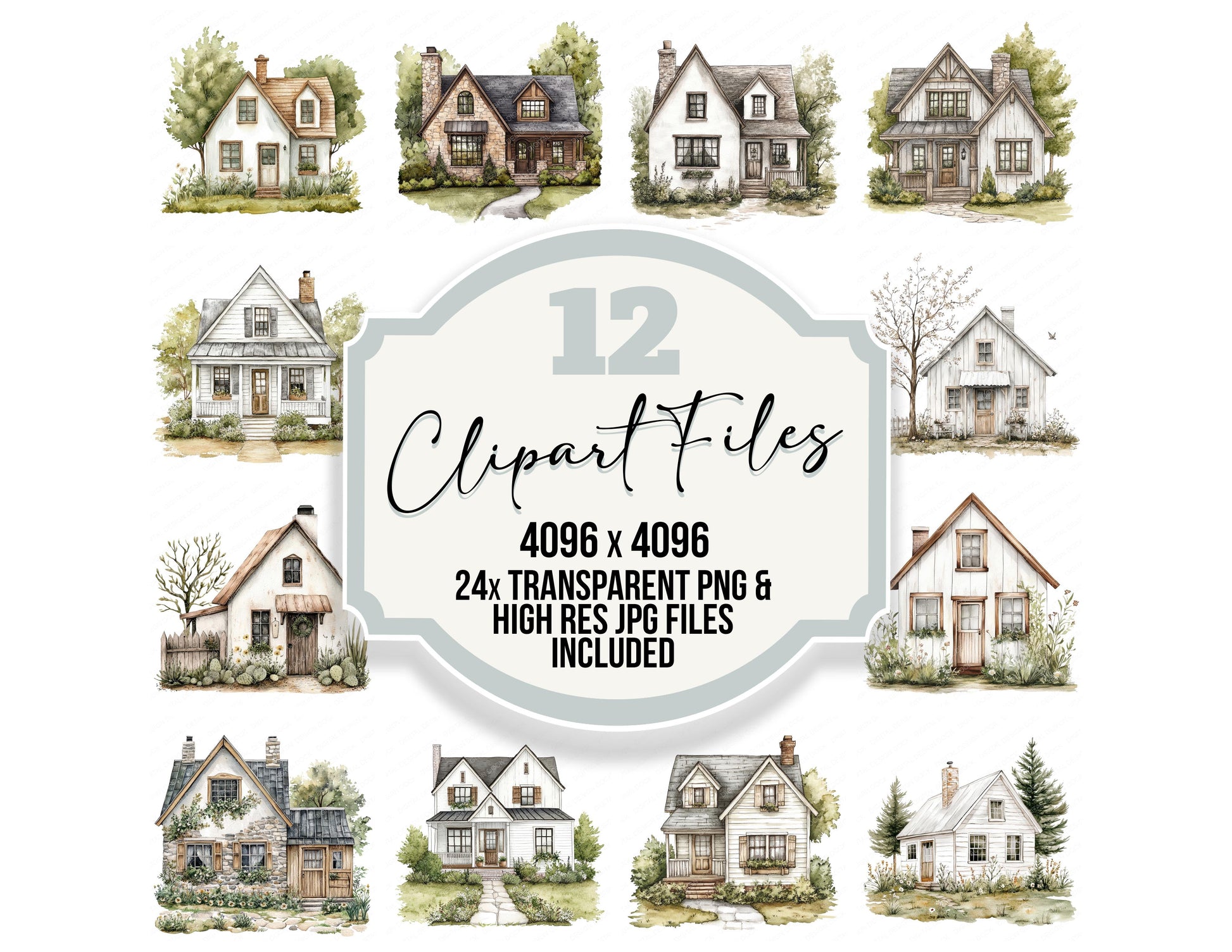 Rustic Farmhouse clipart set with transparent PNGs and high resolution JPGs for crafting and design projects