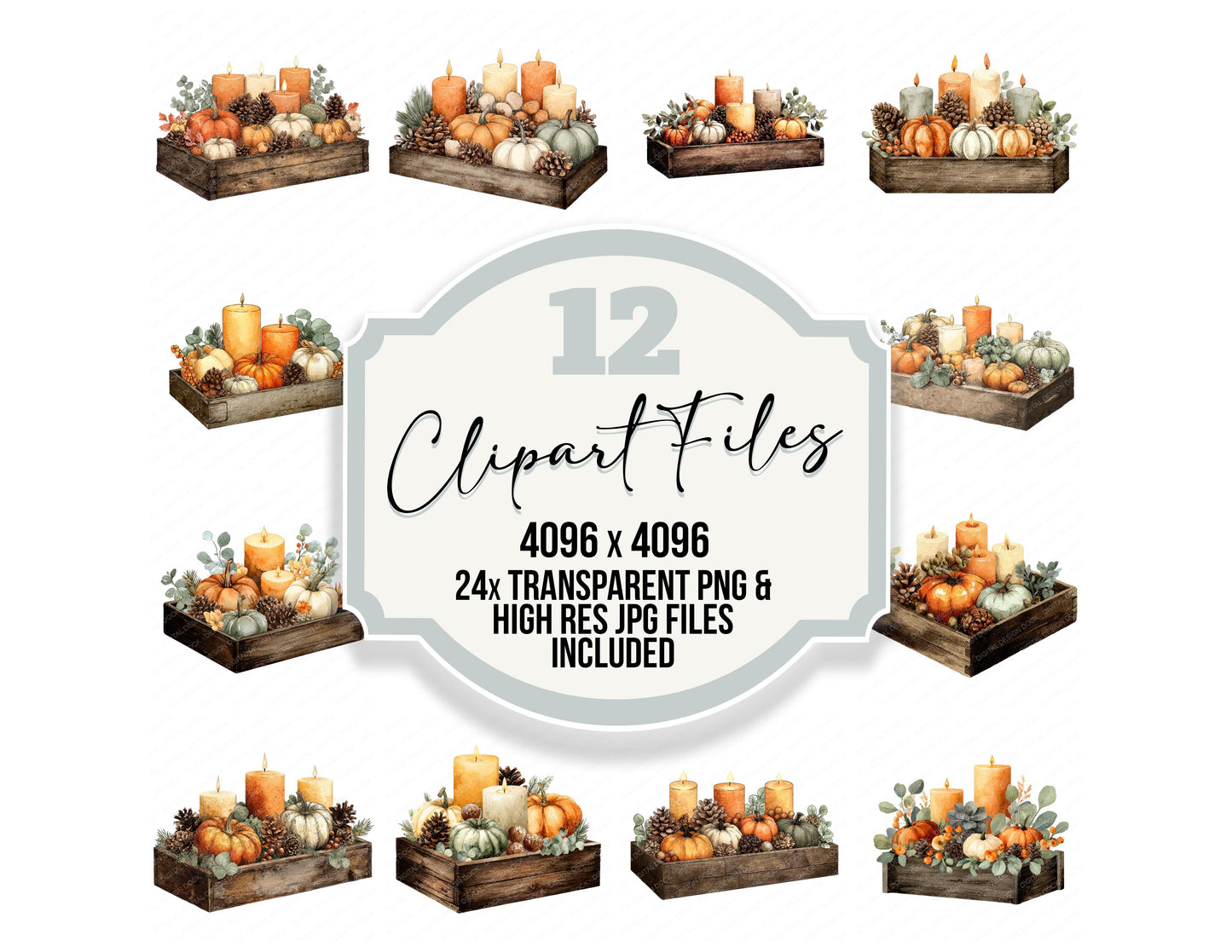 Rustic Pumpkin Halloween Centrepiece clipart set with transparent PNGs and high resolution JPGs for crafting and design projects