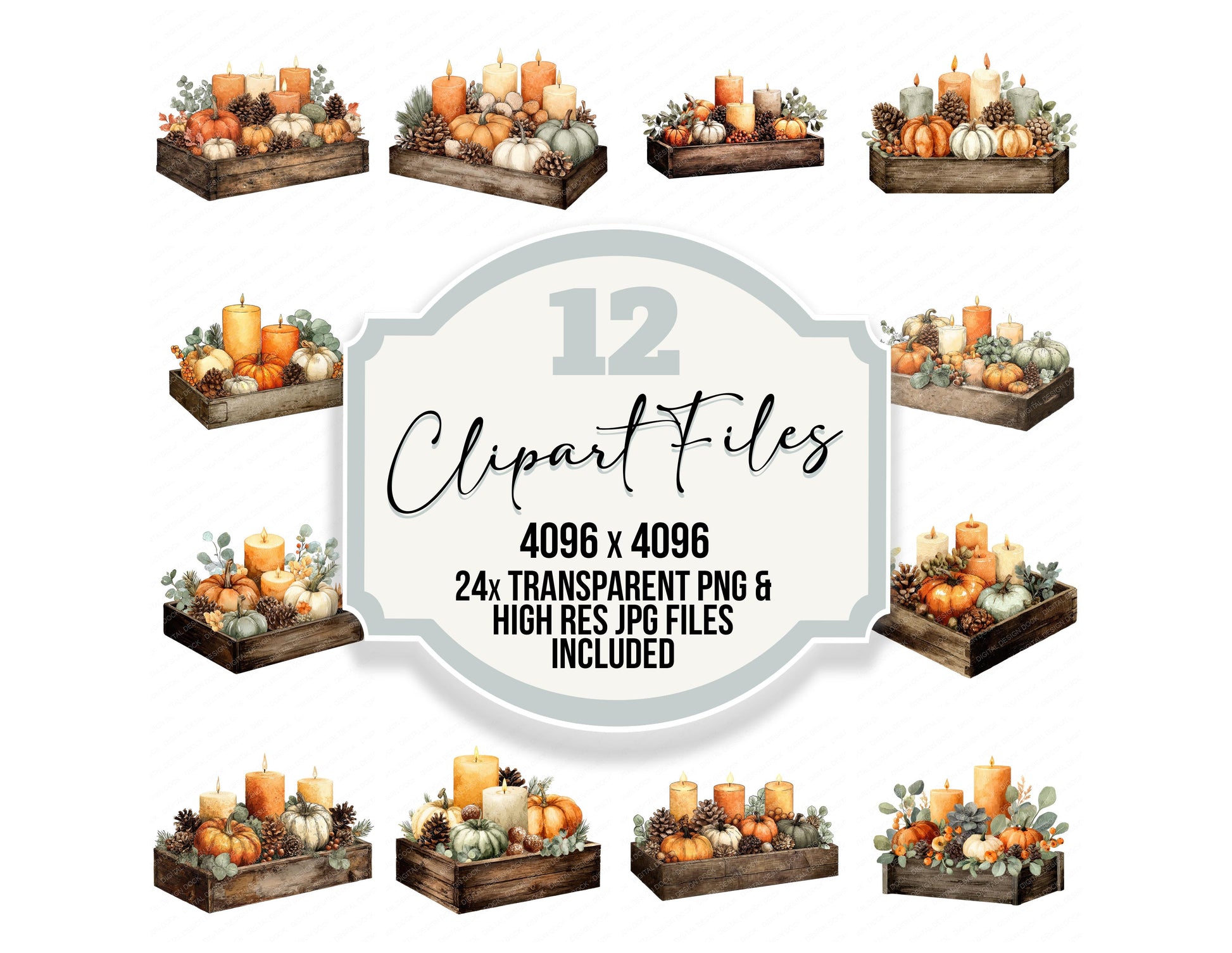 Rustic Pumpkin Halloween Centrepiece clipart set with transparent PNGs and high resolution JPGs for crafting and design projects