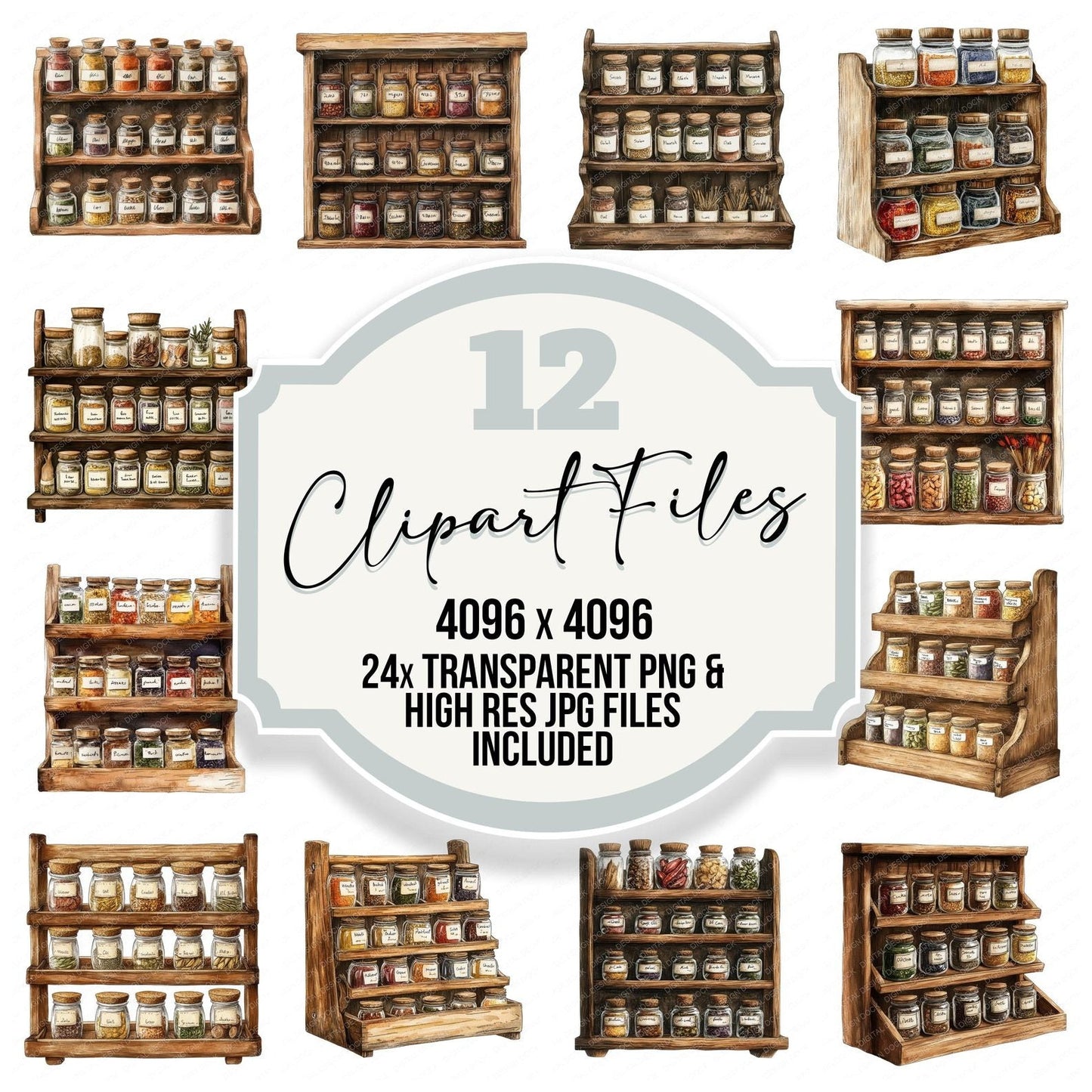 Rustic Spice Rack Clipart Set (DDD006473)