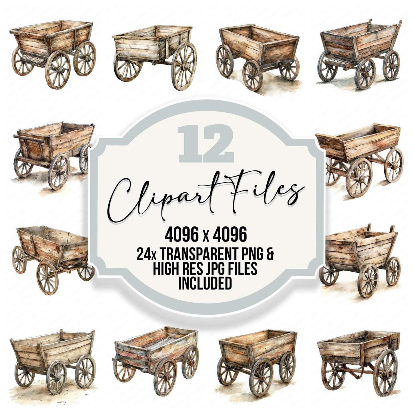 Rustic Wooden Cart Clipart Set (DDD006474)