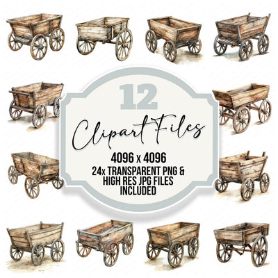 Rustic Wooden Cart Clipart Set (DDD006474)