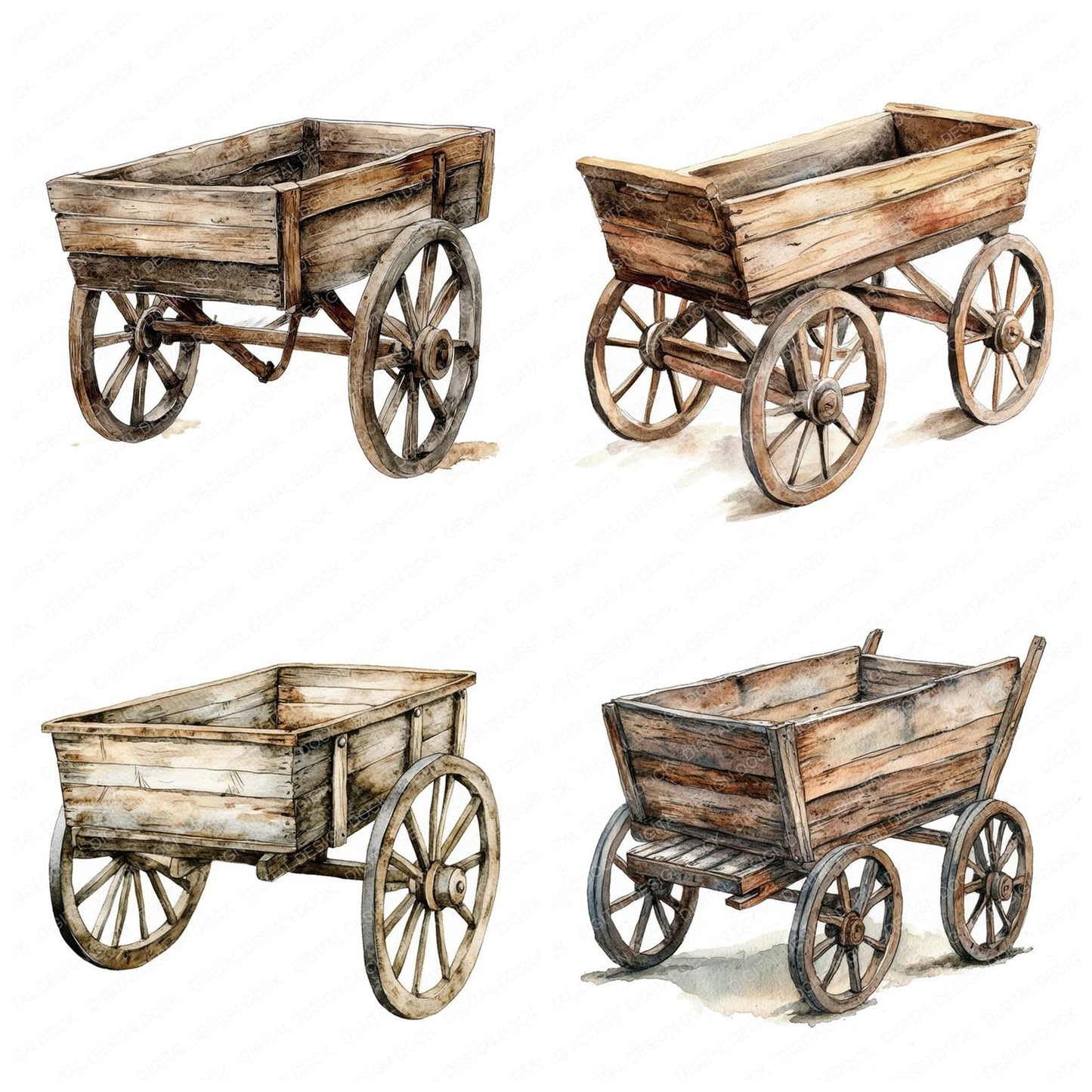 Rustic Wooden Cart Clipart Set (DDD006474)