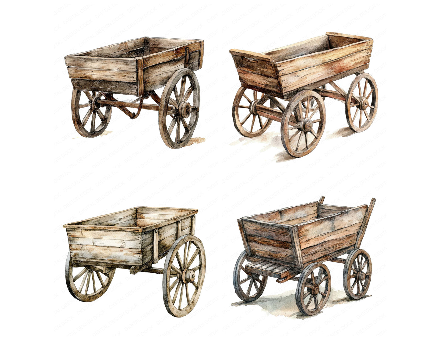 Close view of Rustic Wooden Cart clipart highlighting illustration detail and cohesive colour tones