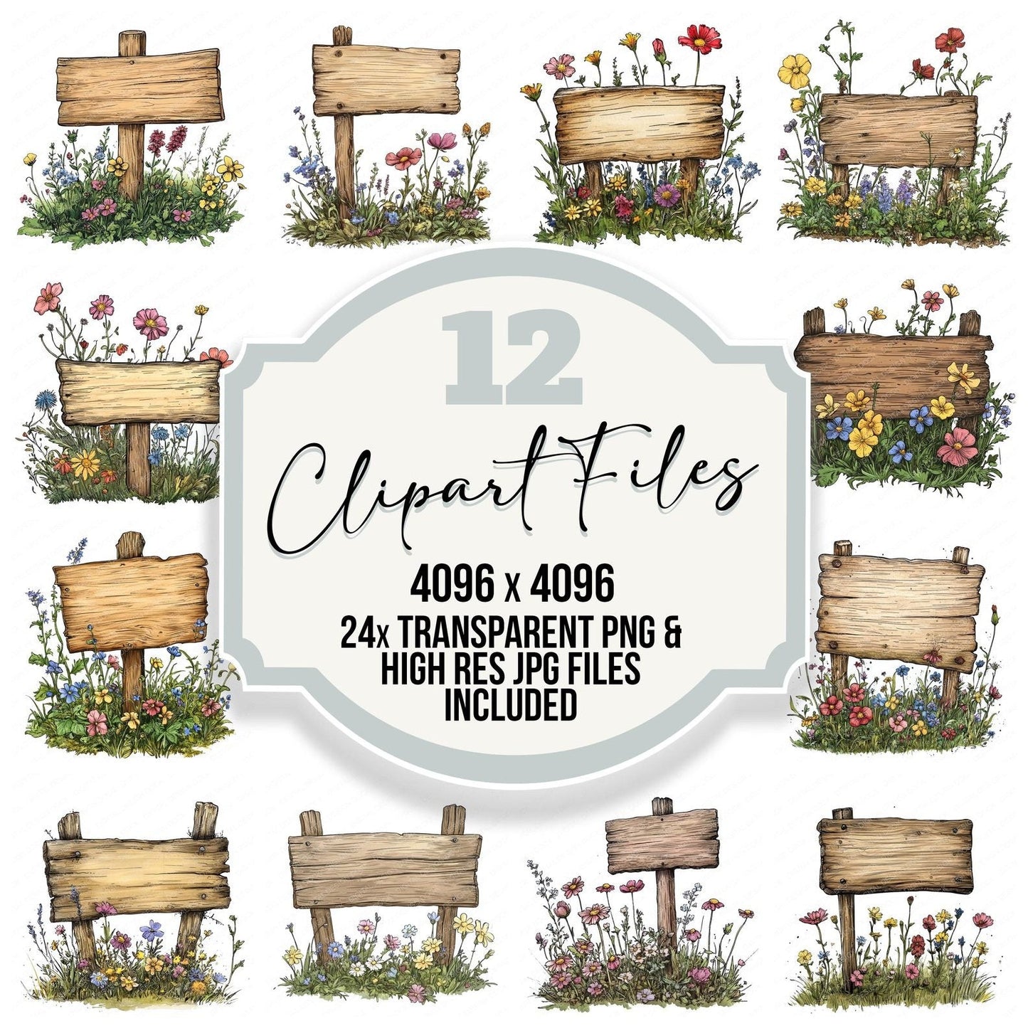 Rustic Wooden Sign Clipart Set (DDD006475)