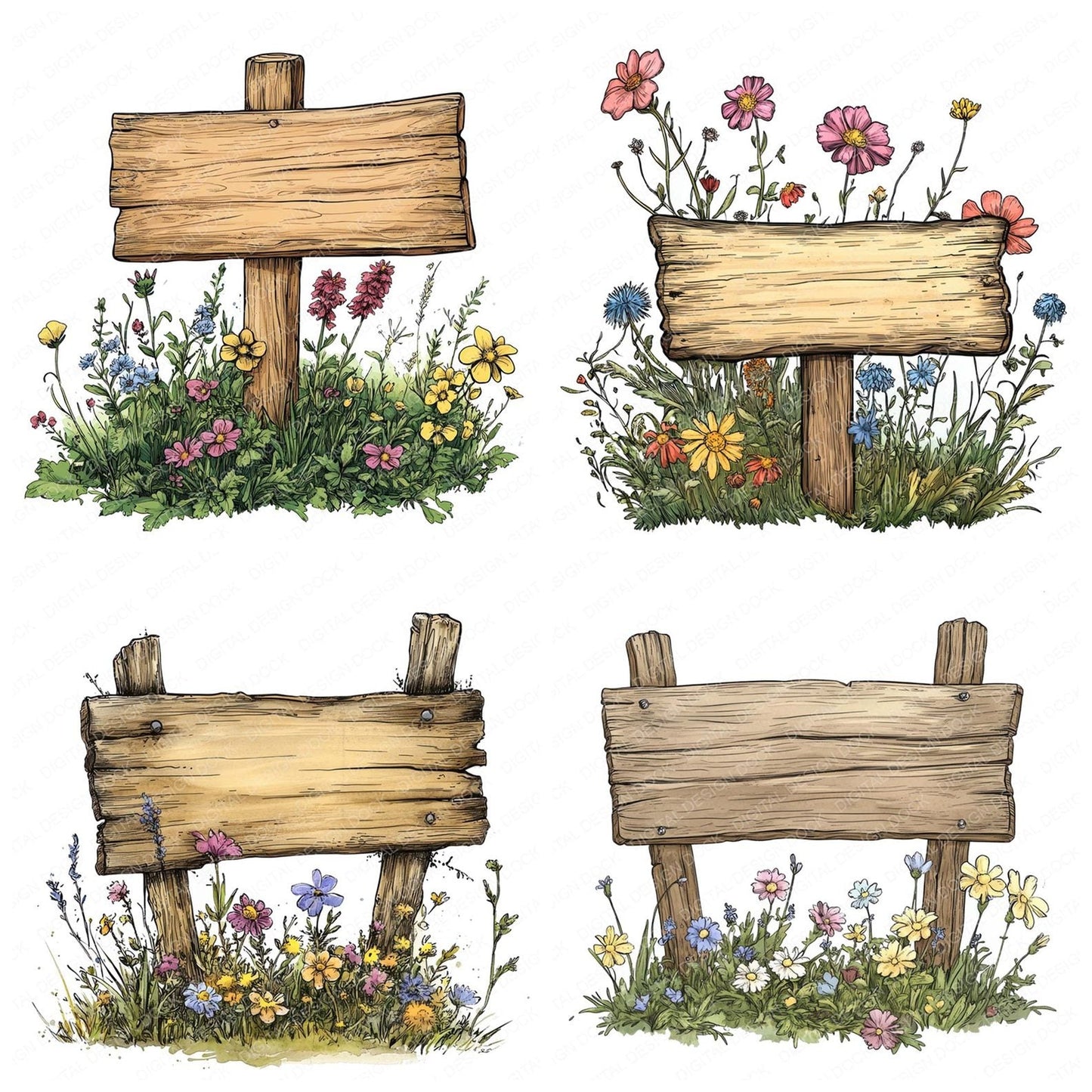 Rustic Wooden Sign Clipart Set (DDD006475)