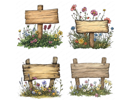 Preview layout showing Rustic Wooden Sign clipart elements for scrapbooking, junk journals, and card making