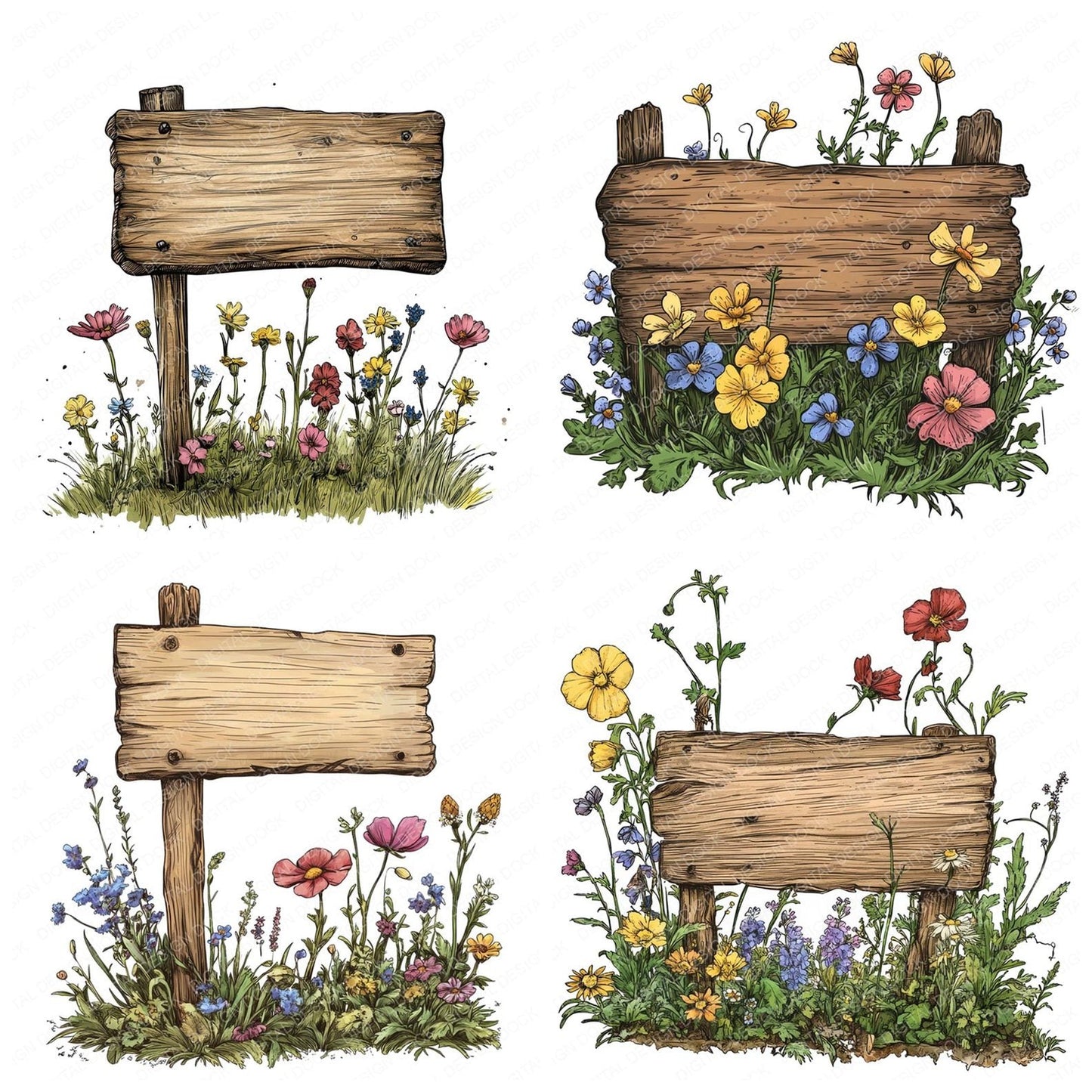 Rustic Wooden Sign Clipart Set (DDD006475)