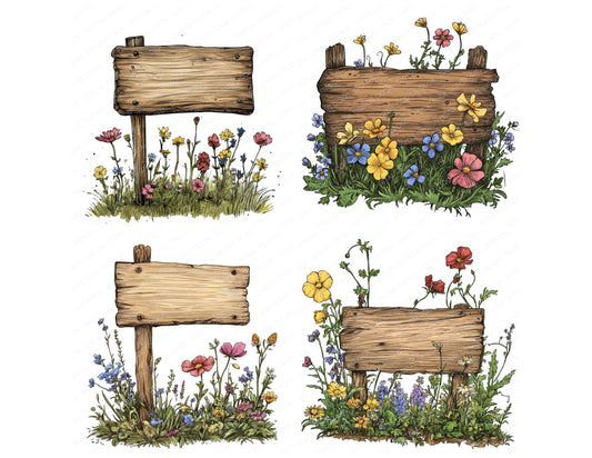 Close view of Rustic Wooden Sign clipart highlighting illustration detail and cohesive colour tones