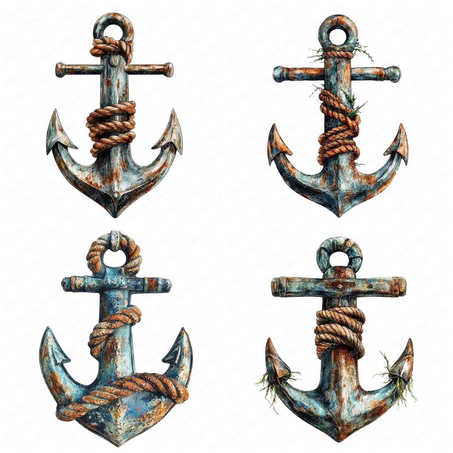 Rusty Anchor with Rope Clipart Set (DDD006476)
