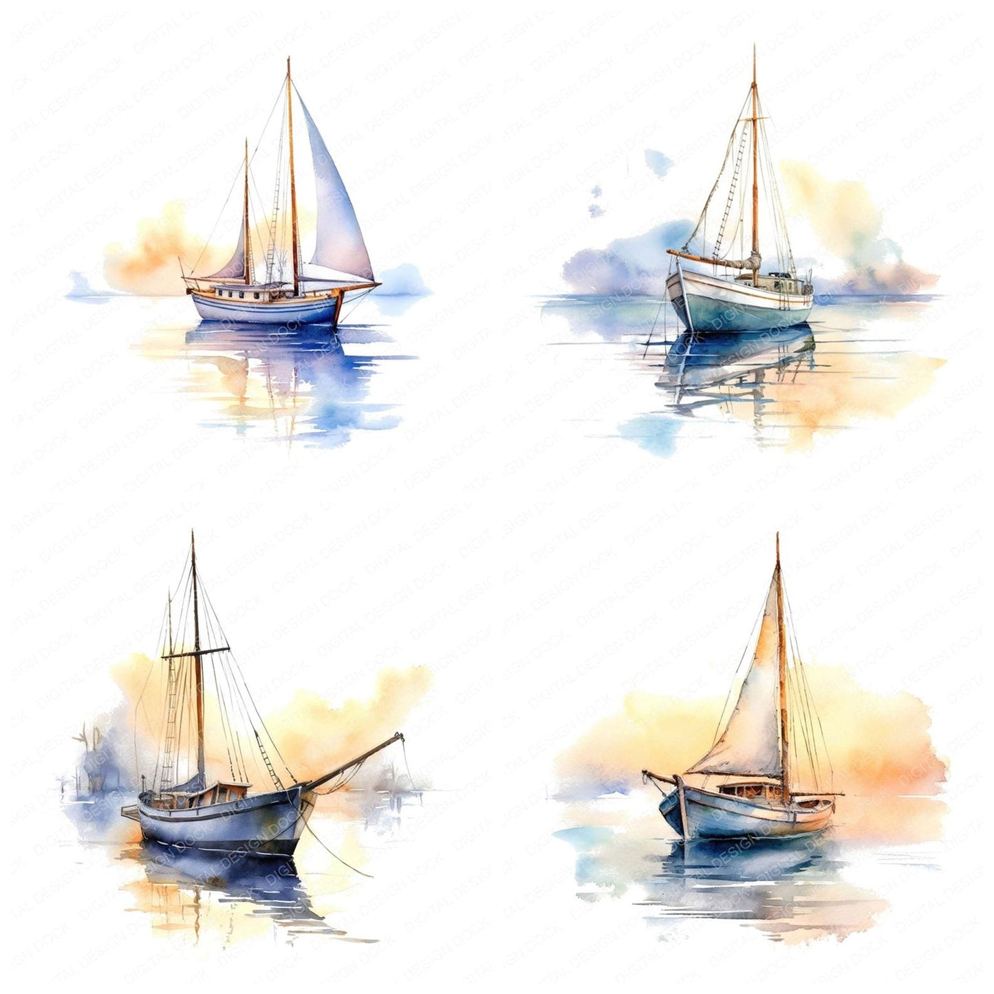 Sailboat at Dawn Clipart Set (DDD006482)