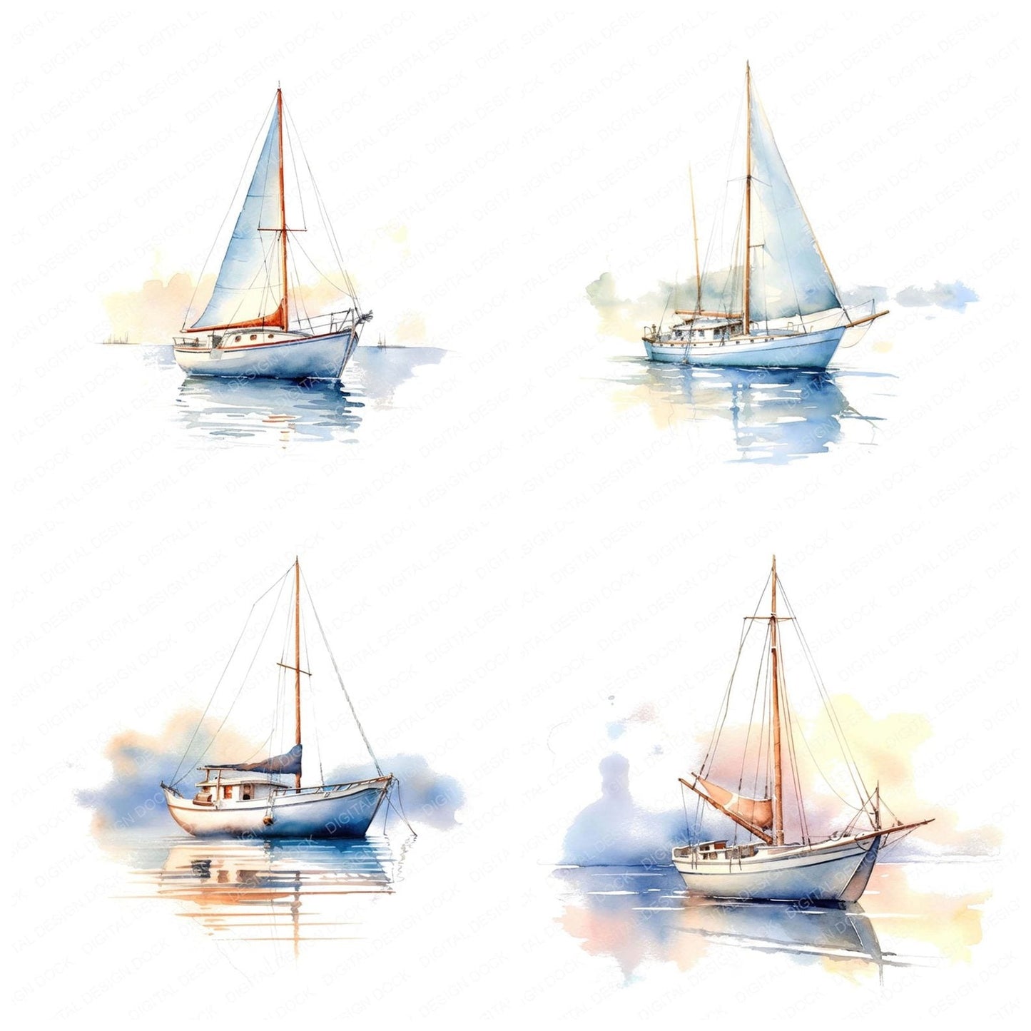 Sailboat at Dawn Clipart Set (DDD006482)