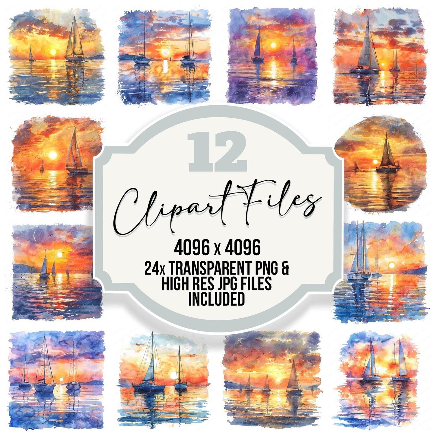 Sailboats at Sunset Clipart Set (DDD006483)