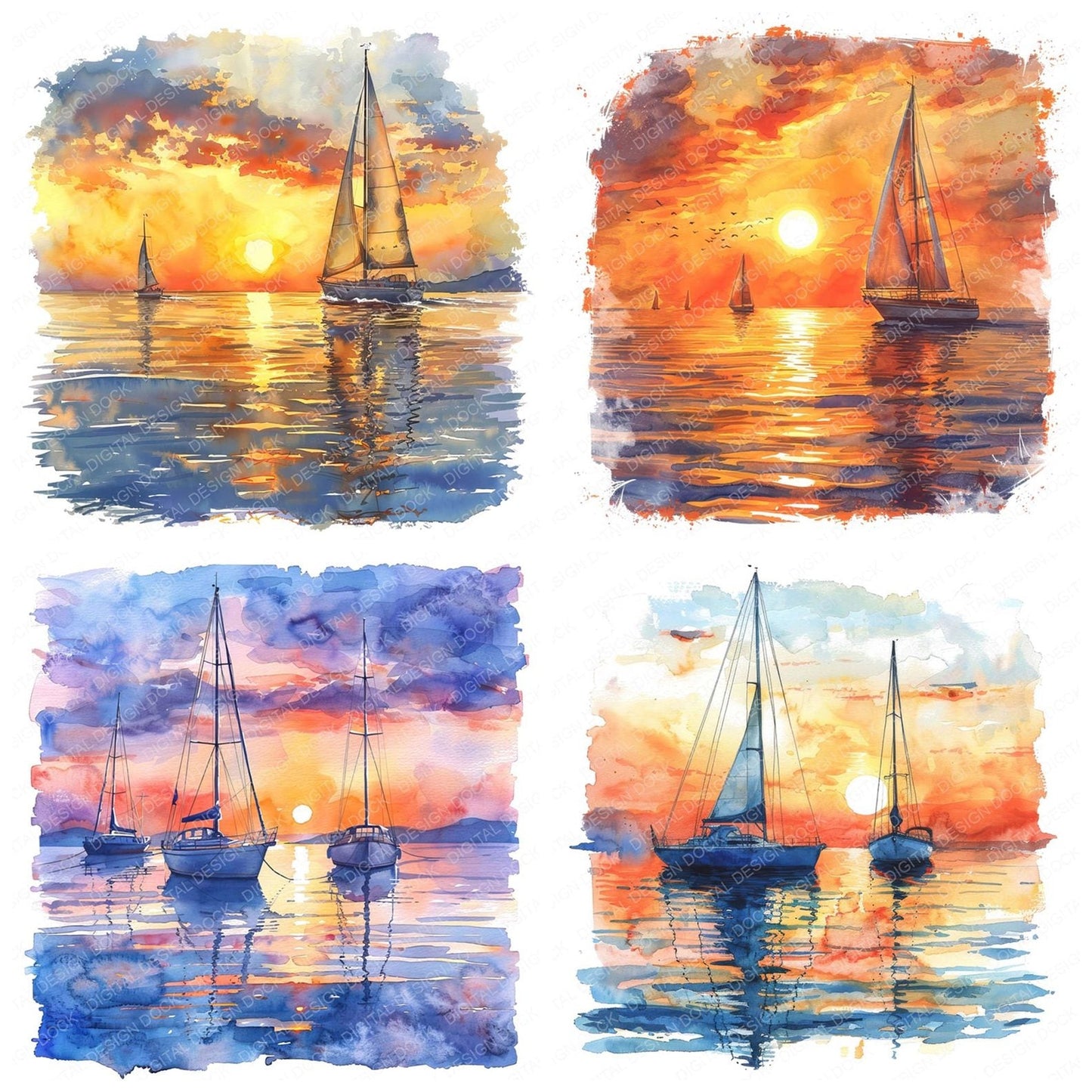 Sailboats at Sunset Clipart Set (DDD006483)