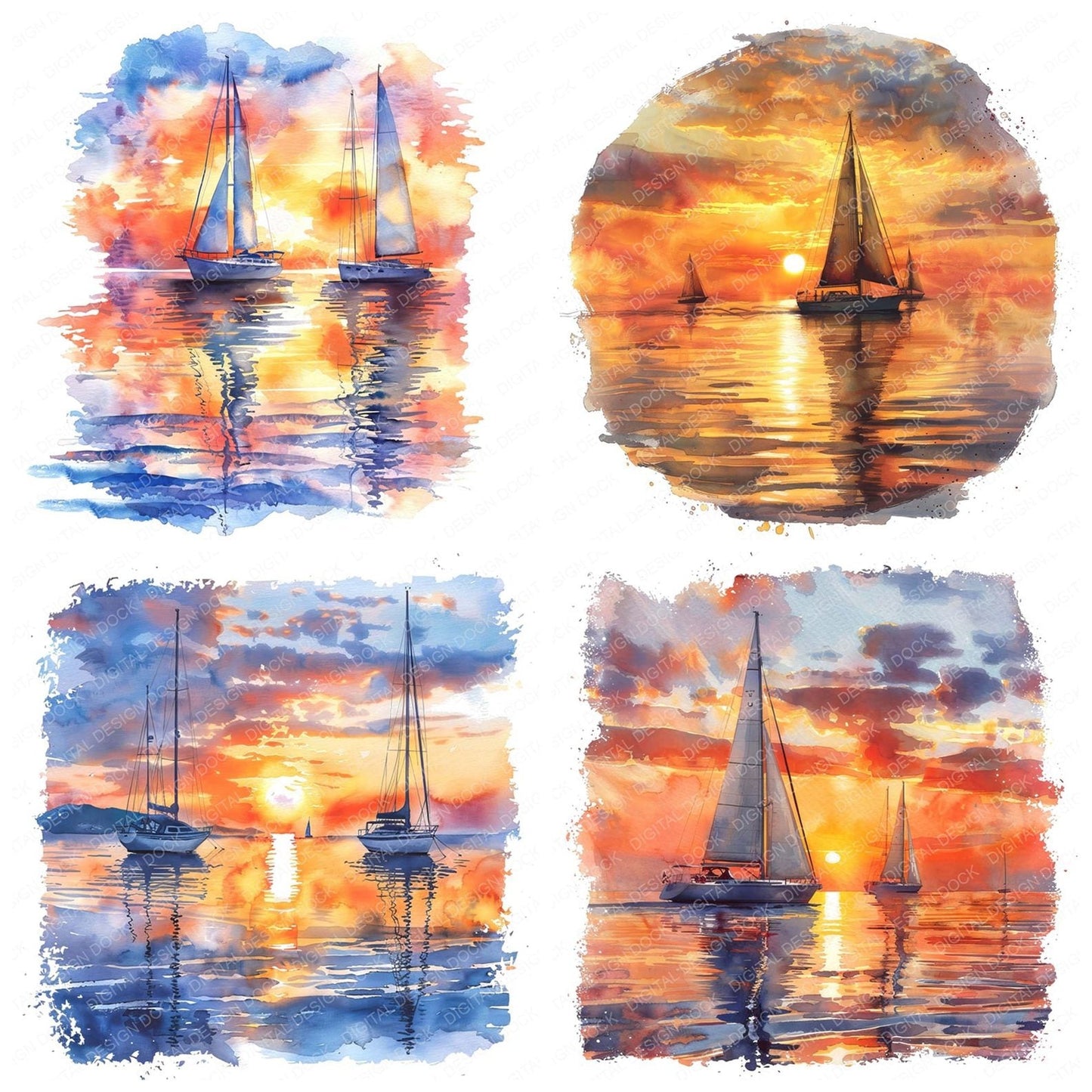 Sailboats at Sunset Clipart Set (DDD006483)
