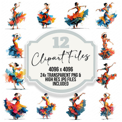 Salsa Dancer Woman clipart set cover showing the designs and file details