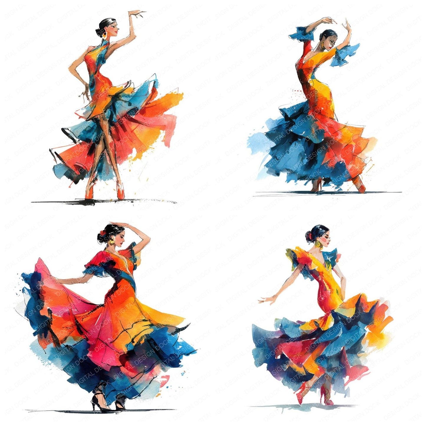 Salsa Dancer Woman Clipart Set (DDD006485)