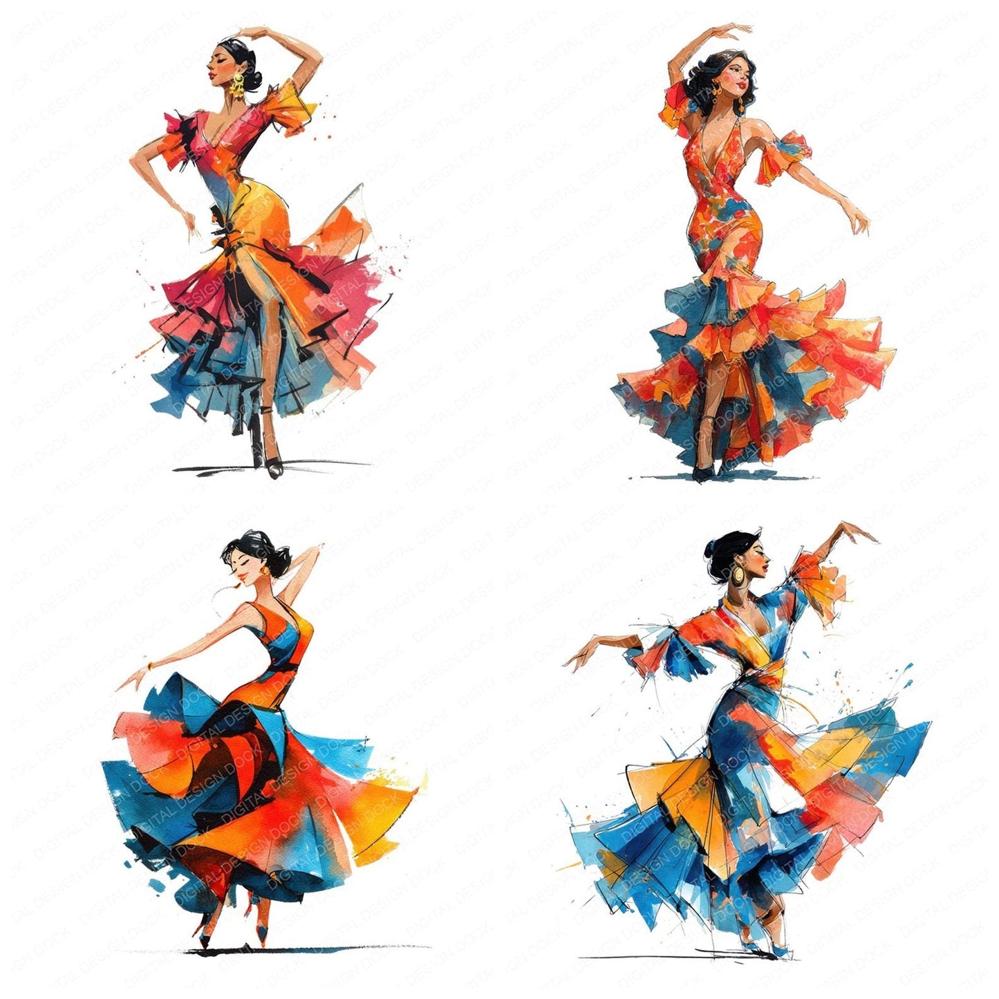 Salsa Dancer Woman Clipart Set (DDD006485)