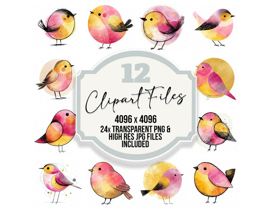 Scandinavian Abstract Bird clipart set with transparent PNGs and high resolution JPGs for crafting and design projects