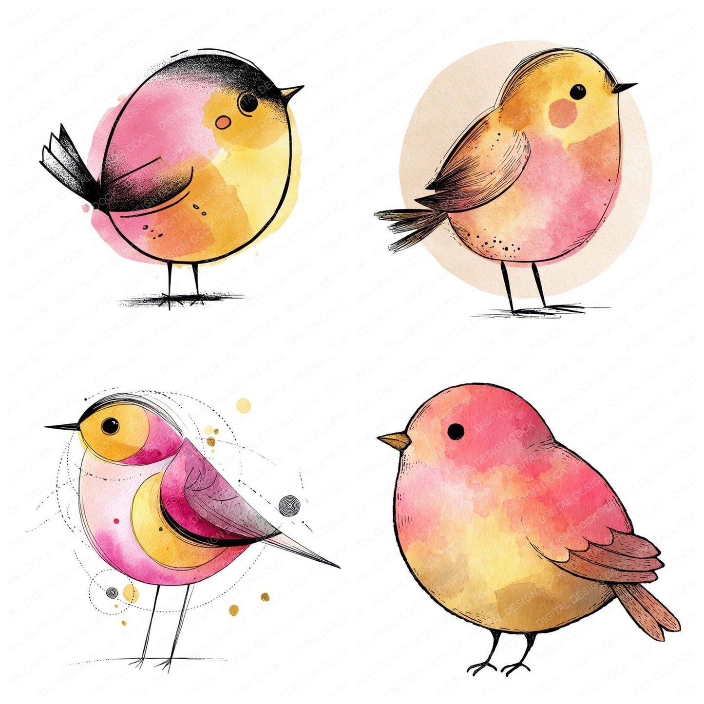 Scandinavian Abstract Bird Clipart Set (DDD006501)