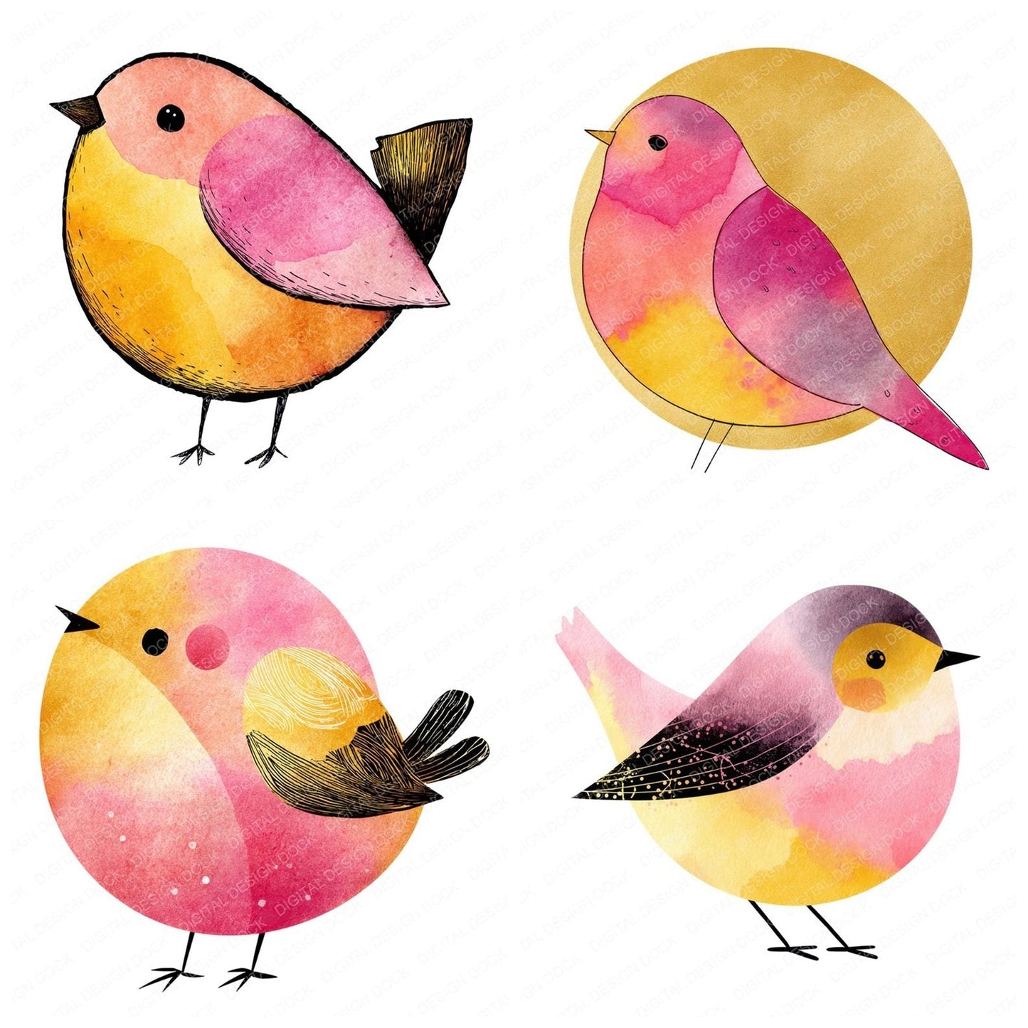 Scandinavian Abstract Bird Clipart Set (DDD006501)