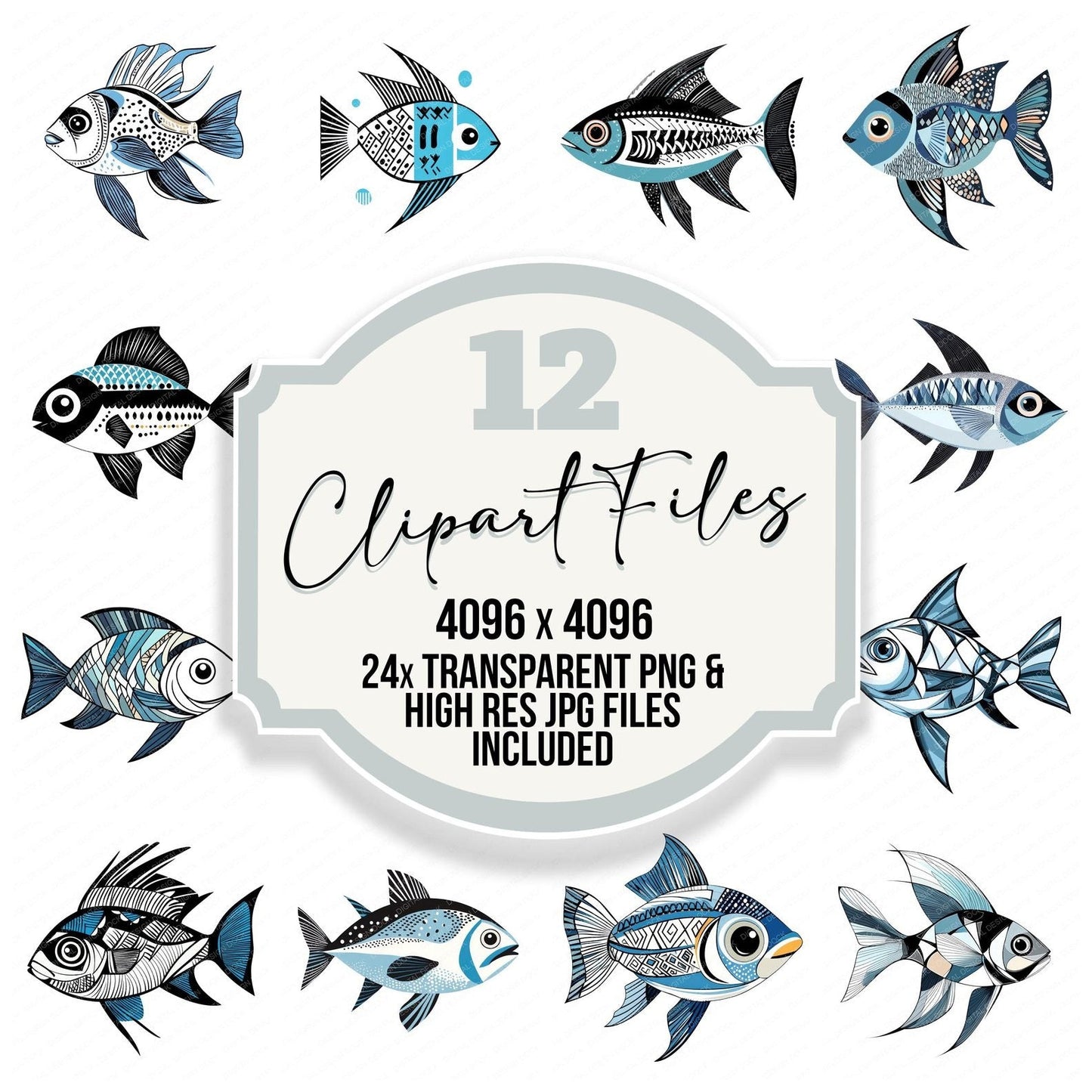 Scandinavian Abstract Fish Clipart Set (DDD006502)