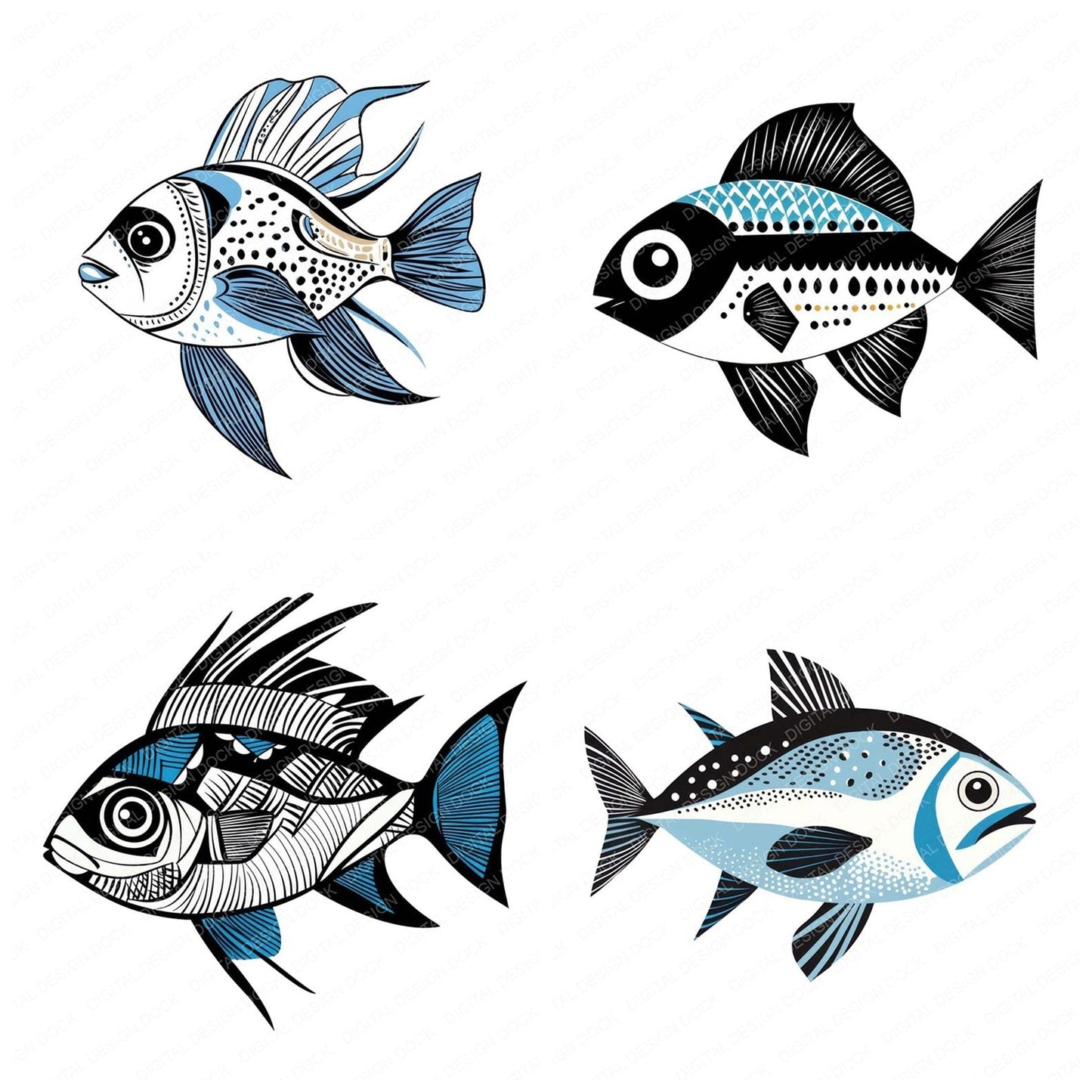 Scandinavian Abstract Fish Clipart Set (DDD006502)
