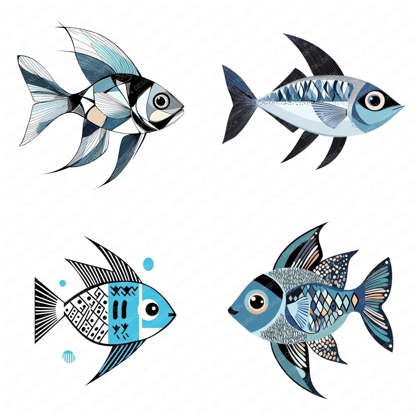 Scandinavian Abstract Fish Clipart Set (DDD006502)