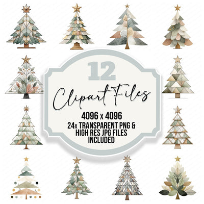 Scandinavian Christmas Tree clipart set cover showing the designs and file details