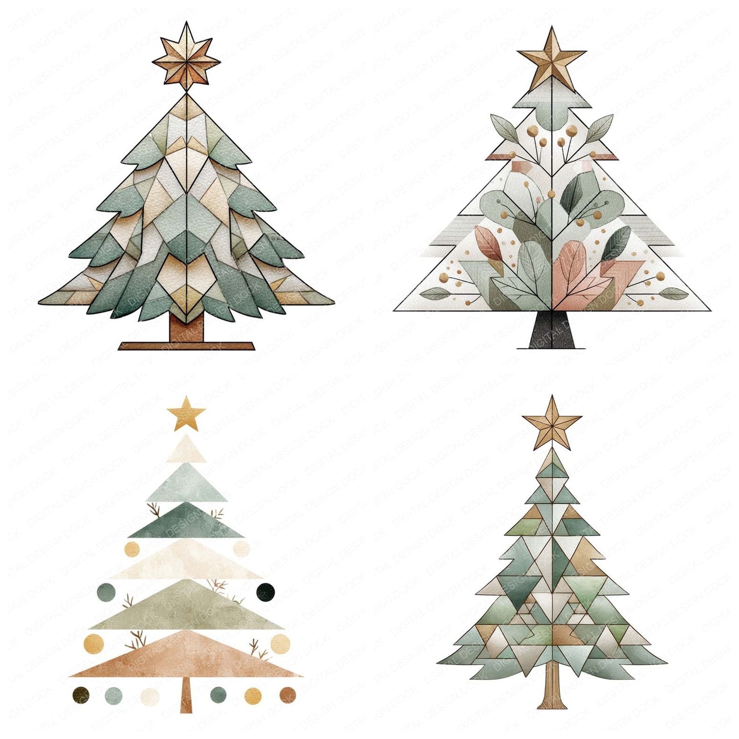 Scandinavian Christmas Tree Clipart Set (DDD006506)